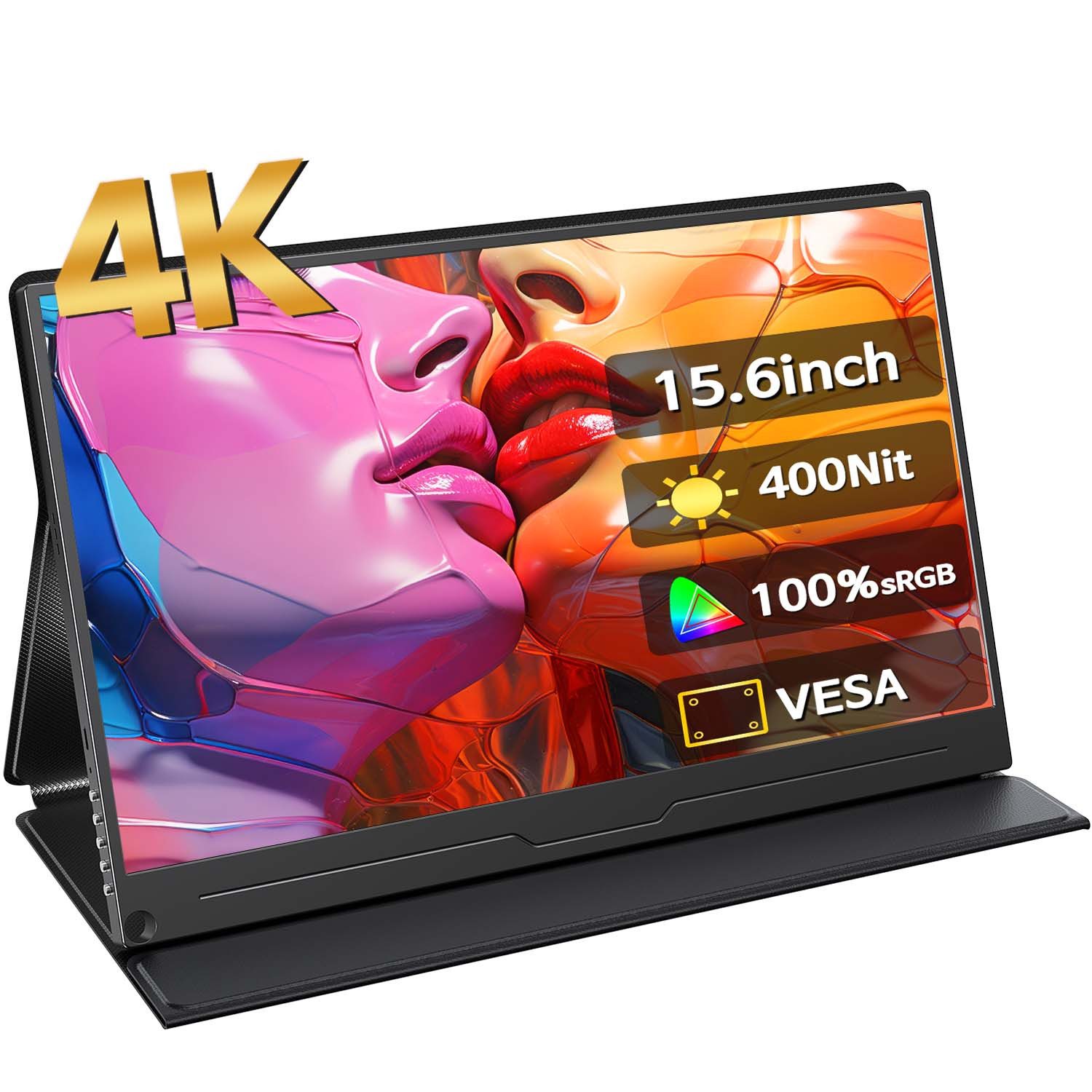 UPERFECT Tragbarer 4K Monitor 15,6 Zoll, UHD 3840x2160 IPS Bildschirm Portabler Monitor (39,60 cm/15.6 ", 3840 x 2160 px, 4 K, 3 ms Reaktionszeit, 60 Hz, für Laptop/PC/Smartphone/PS/XBO/Switch/Videoeditoren)