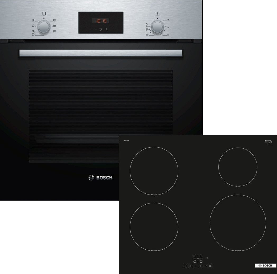 BOSCH Backofen-Set Serie 2 HBF133BR0, mit Auszug nachrüstbar, 3D Heißluft / Rote LED-Display-Steuerung / EcoClean Direct