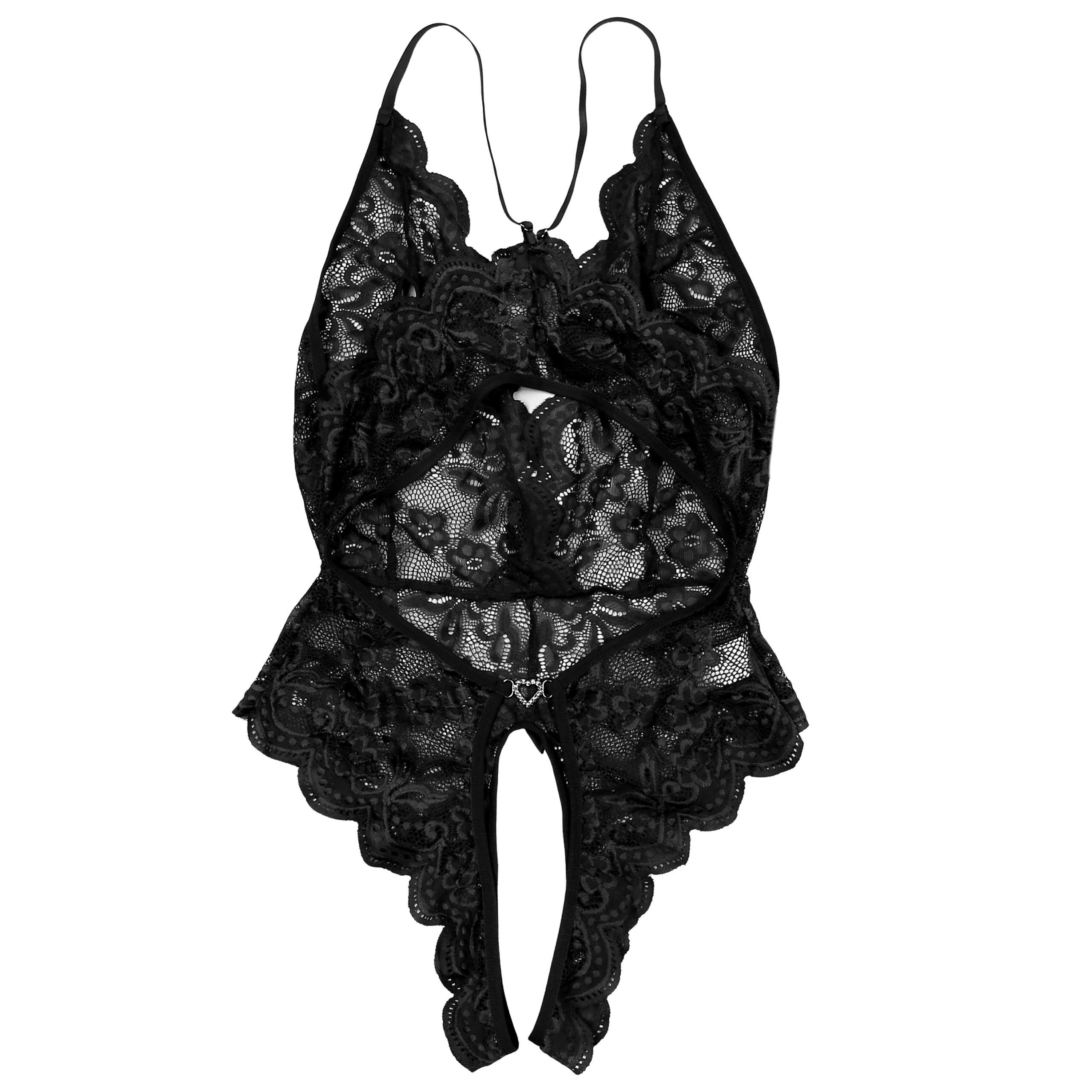 Sarcia.eu Body-Ouvert Sexy Spitzenbody für Damen – tiefer Ausschnitt, schwarzes Dessous