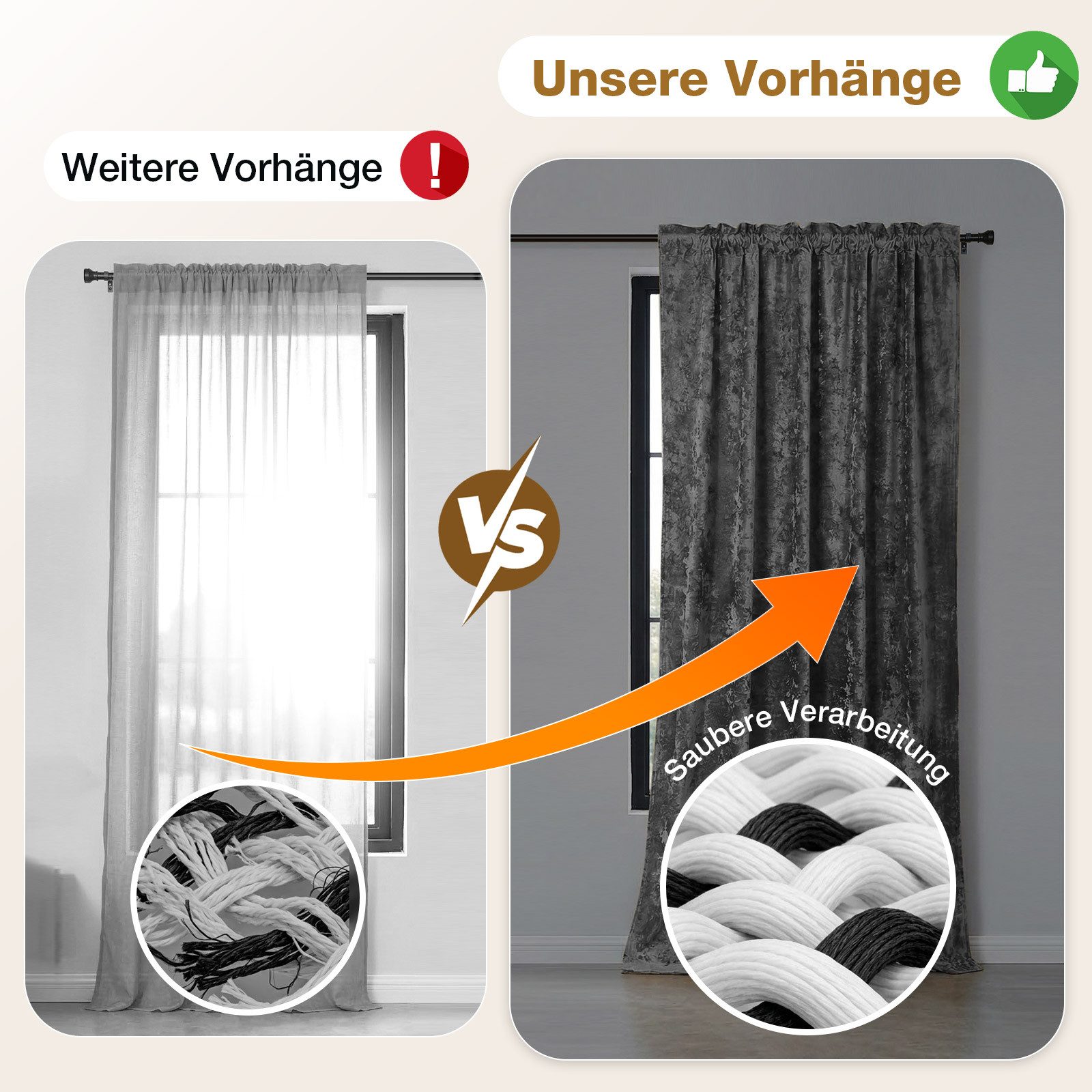 Lapamax Gardine Samtvorhang Kräuselband 2er set, Velvet Samt Curtains (2 St), Stangendurchzug, abdunkelnd, für Wohnzimmer Schlafzimmer – Bild 4 von 5