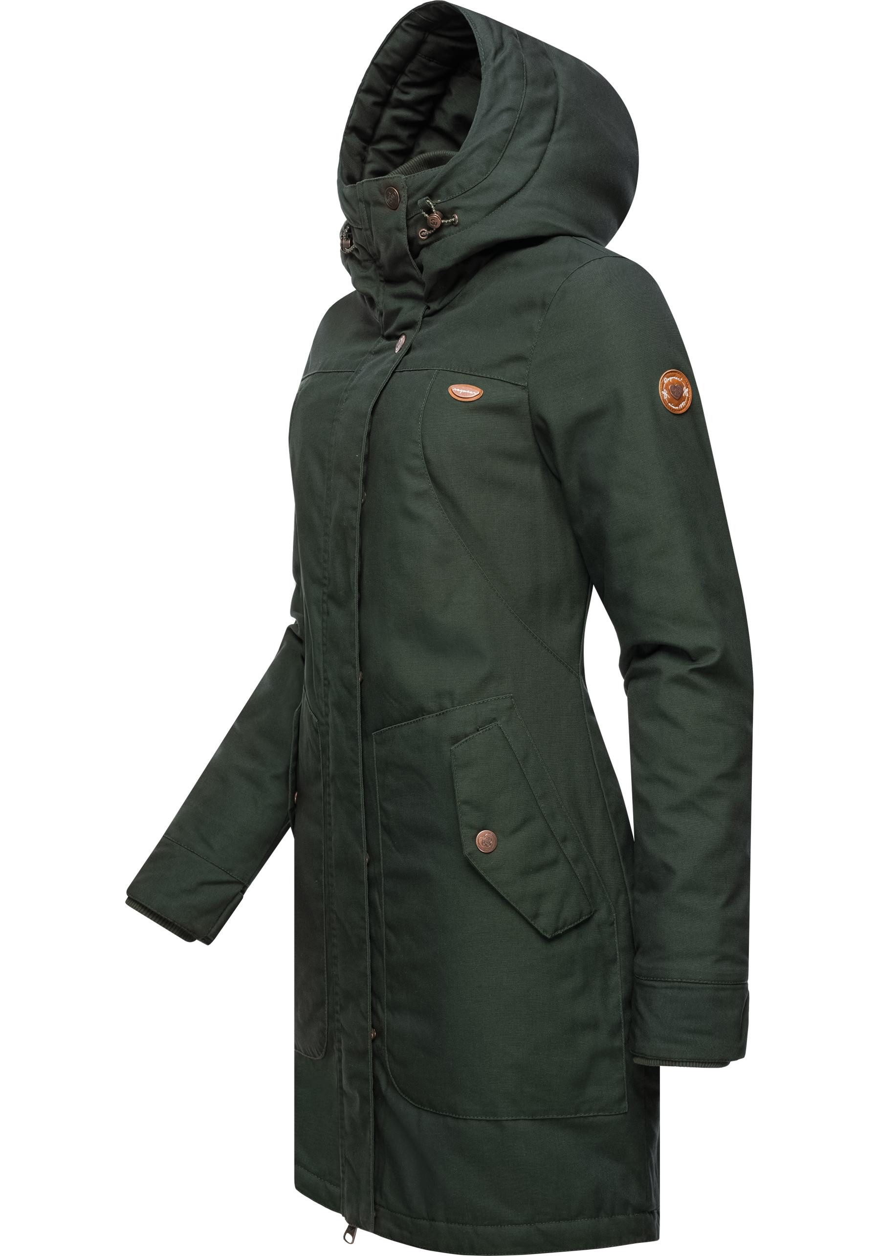 Damen Winterparka Jannisa olivgrün Ragwear stylischer Wintermantel Kapuze mit