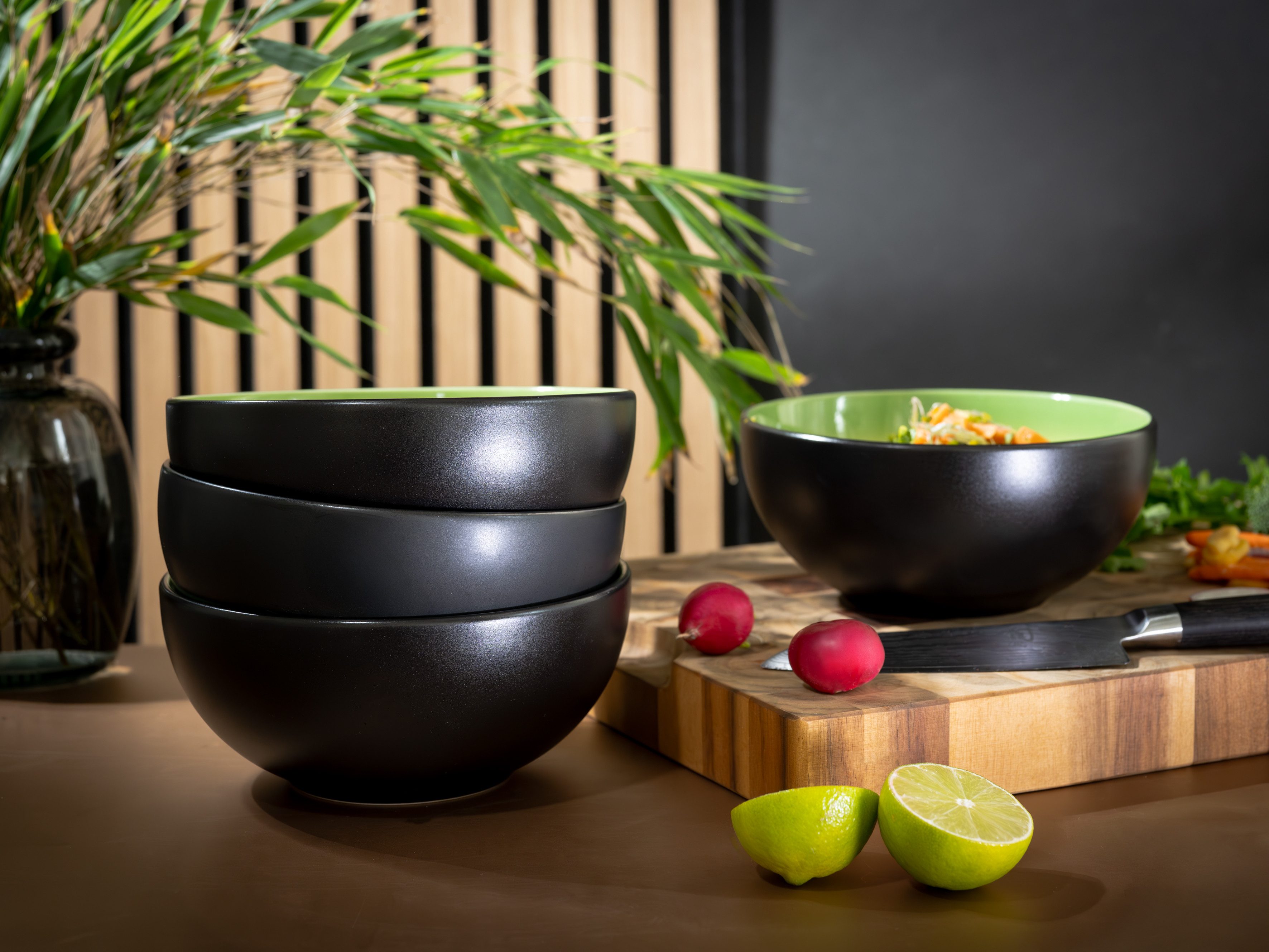 CreaTable Schüssel Hot, Buddha Bowl, 4-tlg., Steinzeug, (Set, 4-tlg), Moderne Coupeform, außergewöhnliches Design