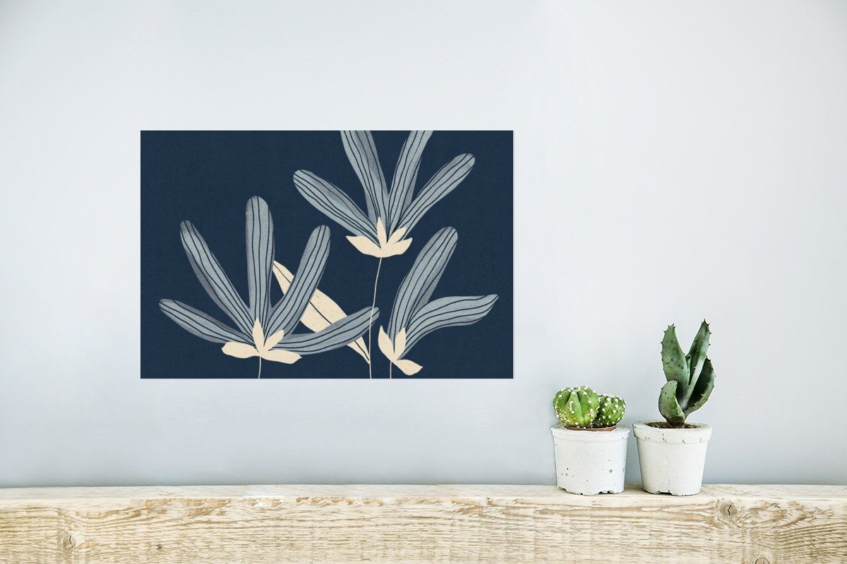 - Rahmen Natur, - Wandbild, - Blumen MuchoWow Blau Poster Poster, (1 Wohnzimmer, Pflanzen St), für Wandposter Ohne