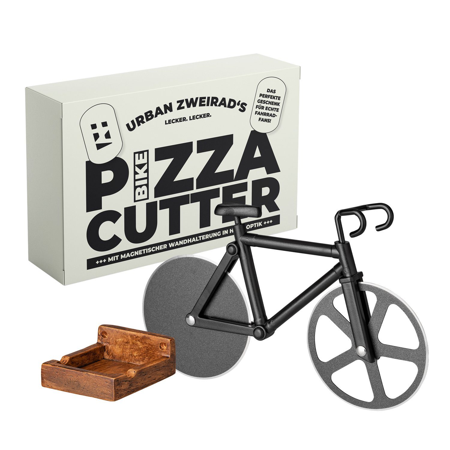 URBAN ZWEIRAD Pizzaschneider Bike Fahrrad Pizza Schneider mit magnetischer Halterung & Bodenständer | Pizzaschneider