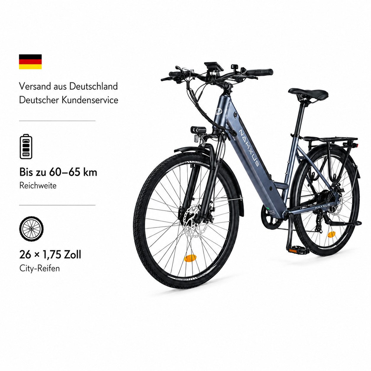 E-Bike 26 Zoll City Elektrofahrrad Tiefeinsteig 36V 12,5Ah Akku Shimano 7G