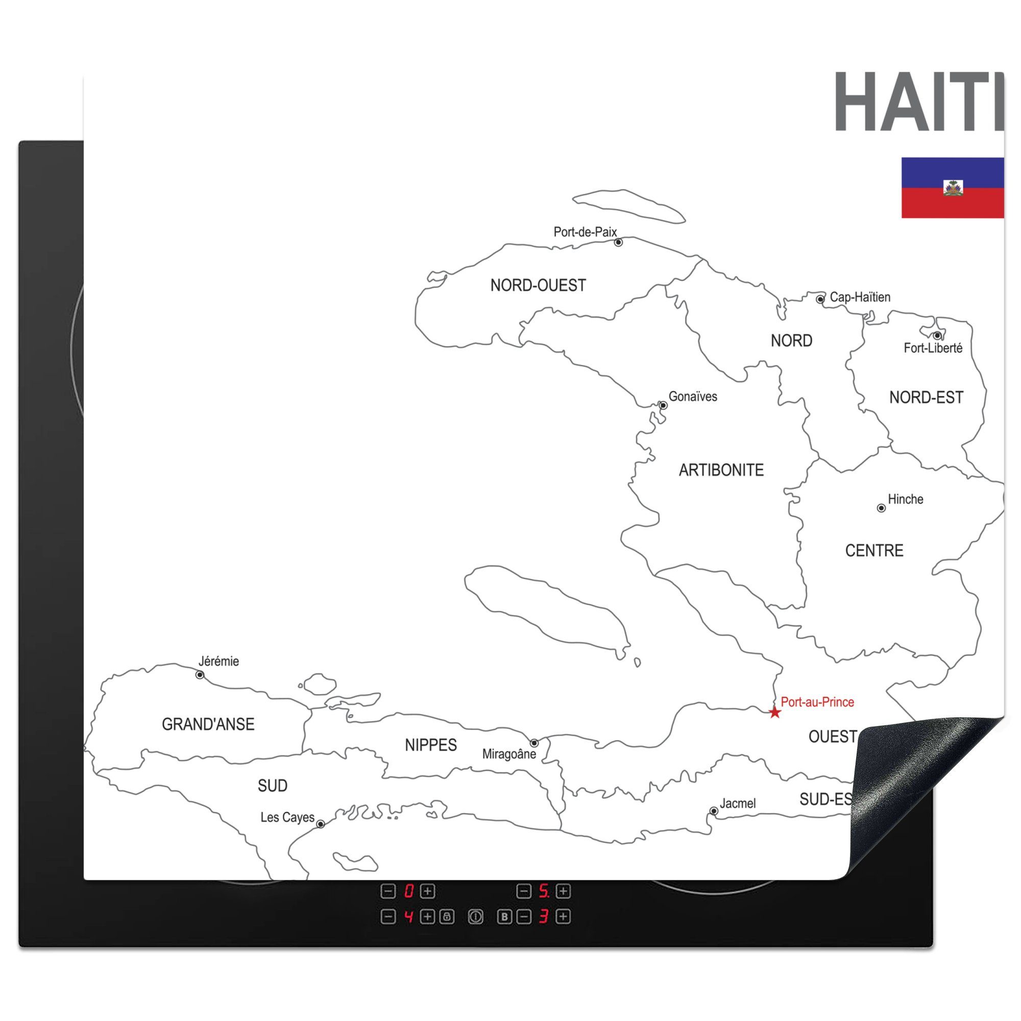 (1 Herdblende-/Abdeckplatte cm, von Arbeitsfläche MuchoWow Ceranfeldabdeckung tlg), 60x52 Karte Vinyl, Port-au-Prince, nutzbar, Illustration und Haiti der Mobile