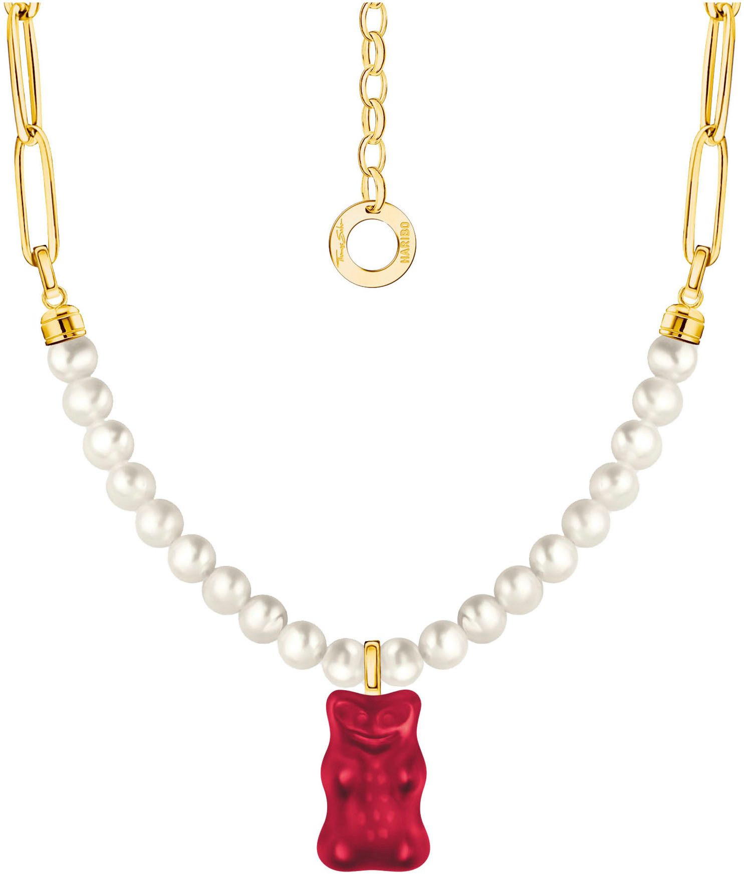 THOMAS SABO Kette mit Anhänger THOMAS SABO x HARIBO Schmuck: Gliedercollier mit Goldbär, mit Kristallglas - mit Süßwasserzuchtperle