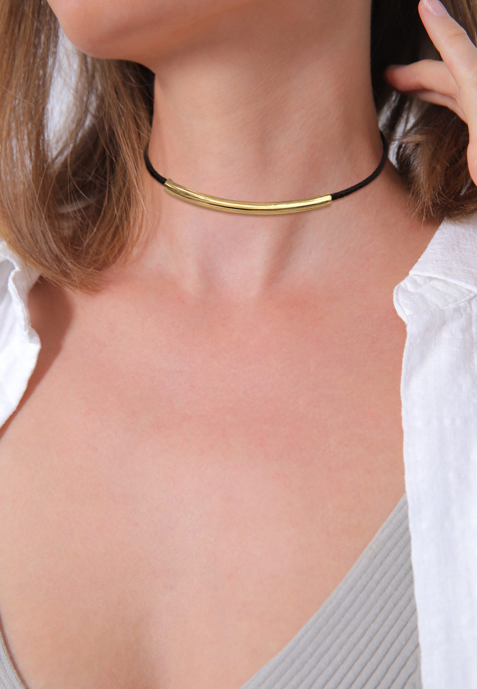 Elli Choker Veloureleder Synthetik Schwarz 925 Sterling Silber