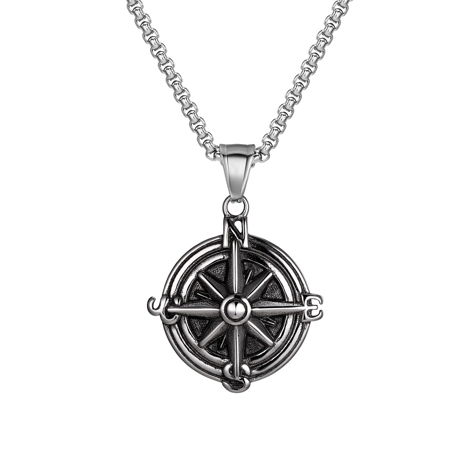 KARMA Kette mit Anhänger Kompass Edelstahl Silber Halskette modern Herren ( günstig online kaufen