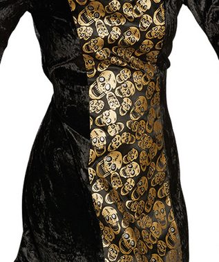 Karneval-Klamotten Kostüm Horror Damen sexy Halloween Kleid mit Totenköpfe, Damenkostüm Halloweenkostüm schwarz mit goldenen Totenköpfe