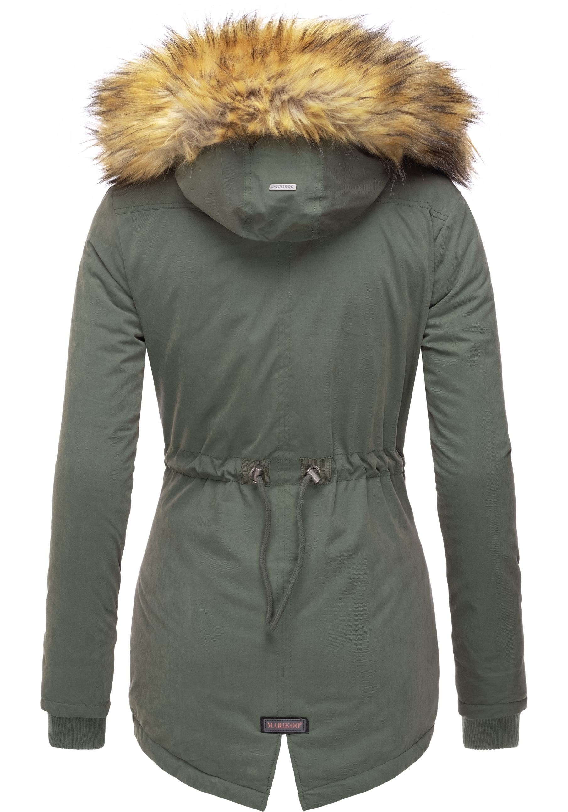 Marikoo Wintermantel Akira edler Winterparka mit Kunstfellkapuze