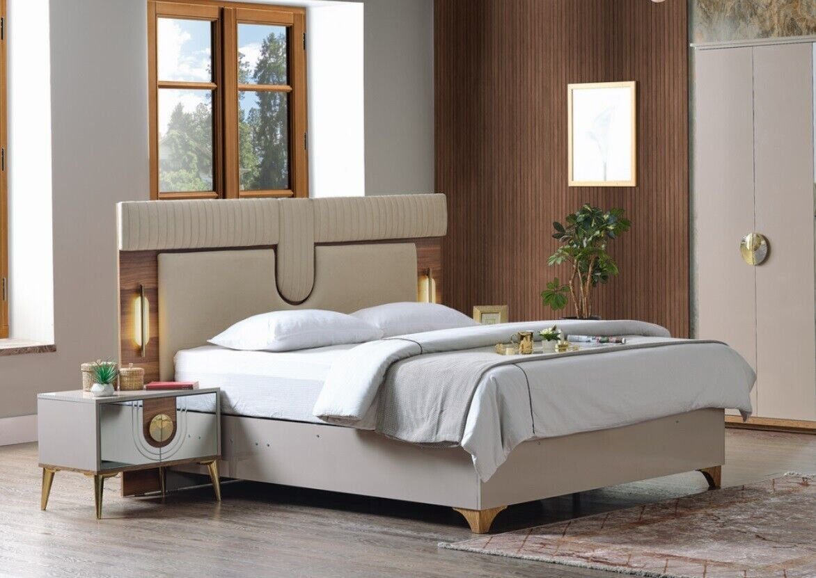 JVmoebel Schlafzimmer-Set Luxus Schlafzimmer Set Bett + 2x Nachttische Holz Komplettes Modern, (3-St., 1x Bett + 2x Nachttische), Made in Europa