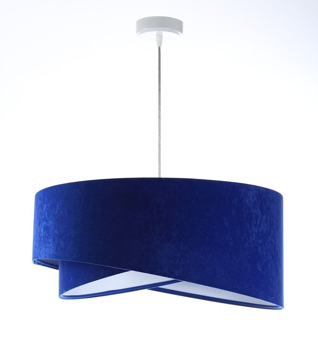Licht-Erlebnisse Pendelleuchte MADAN, ohne Leuchtmittel, Weiß Kobaltblau E27 D: 50 cm Stoff Metall Modern Wohnzimmer