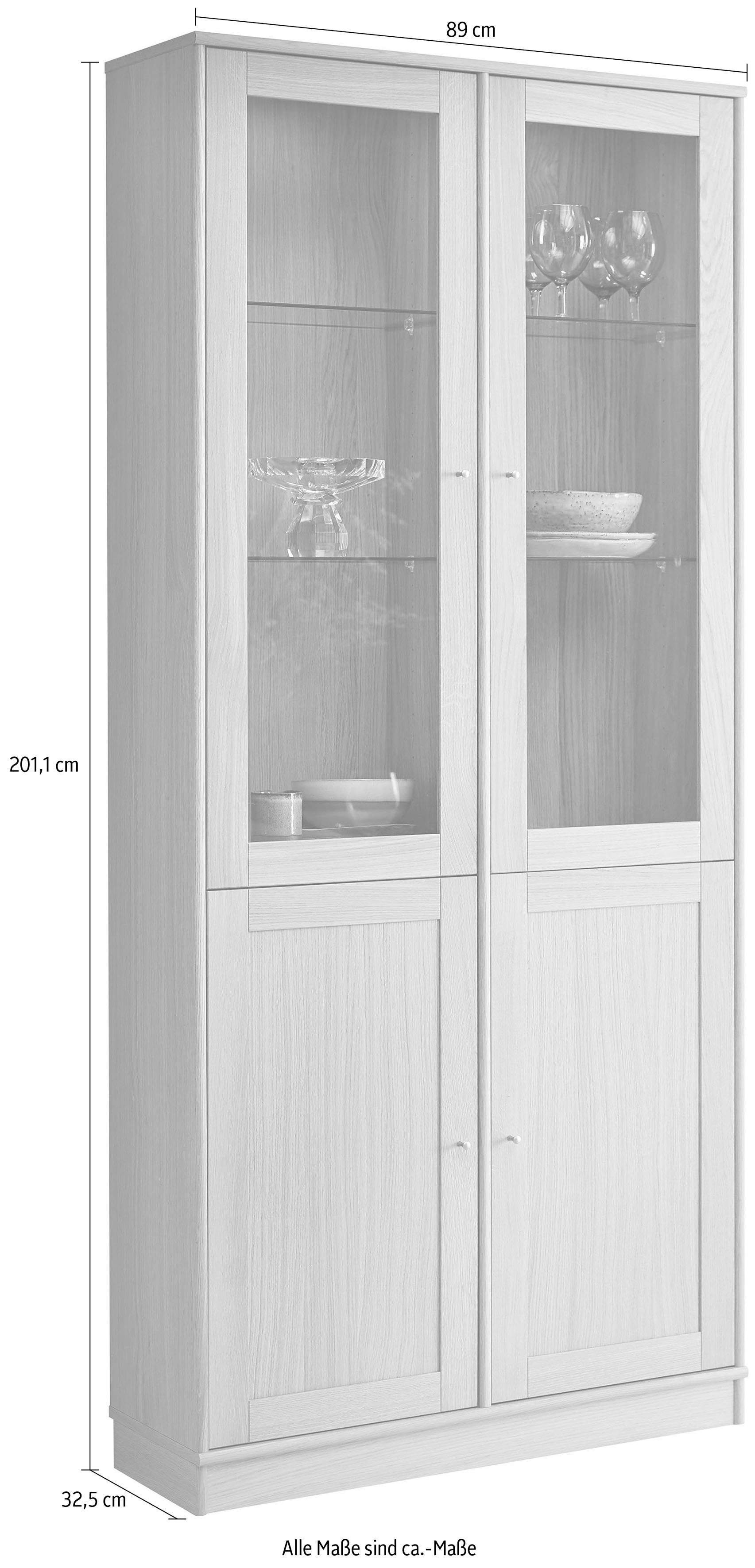 Furniture Glasschrank, anpassungsbar Mistral mit und Eichetüren, Eiche, B: Designmöbel Standvitrine 89 Hammel cm, Glas- TV-Schrank