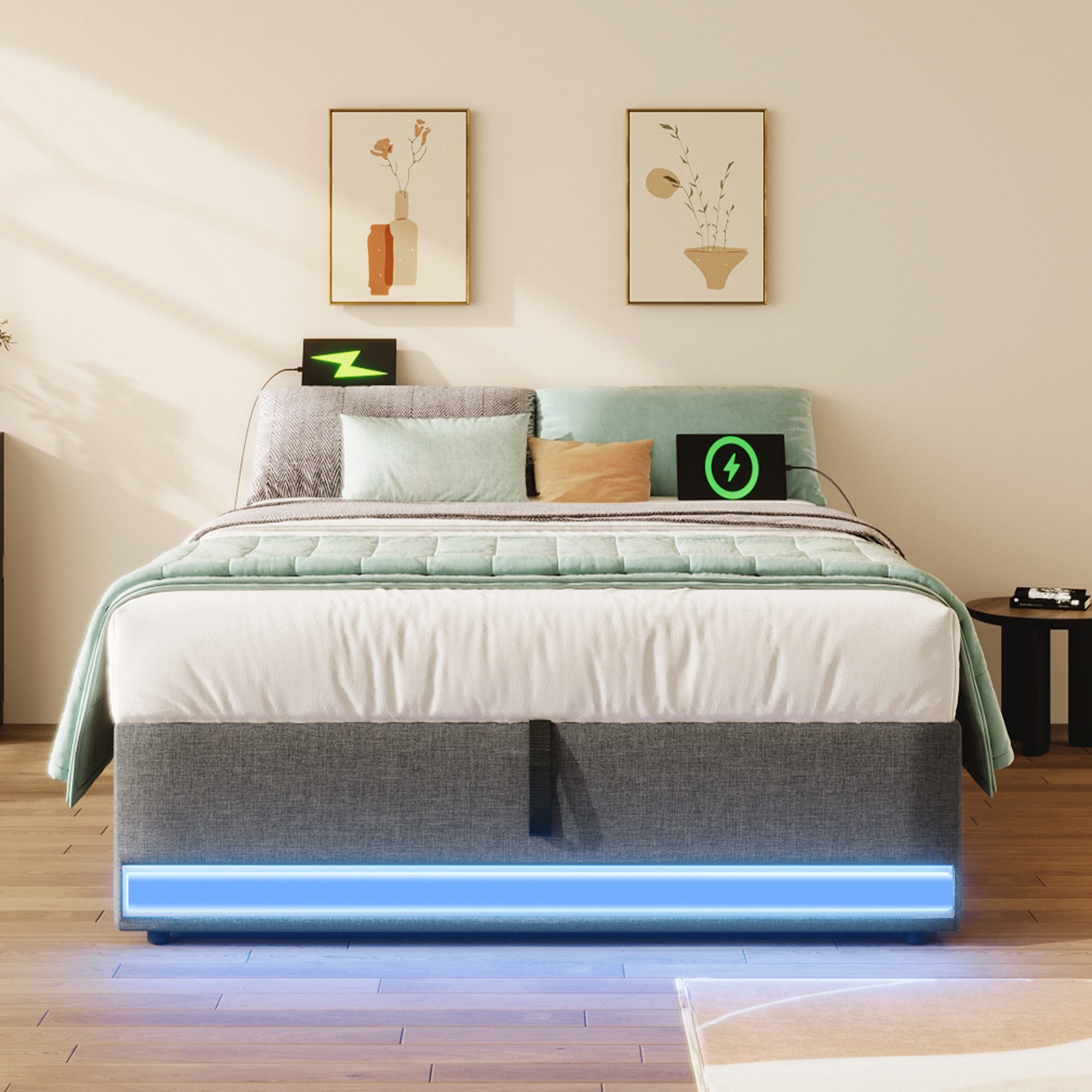 STILVORA Polsterbett 90×200 Jugendbett mit LED&USB,Einzelbett mit Stautasch günstig online kaufen