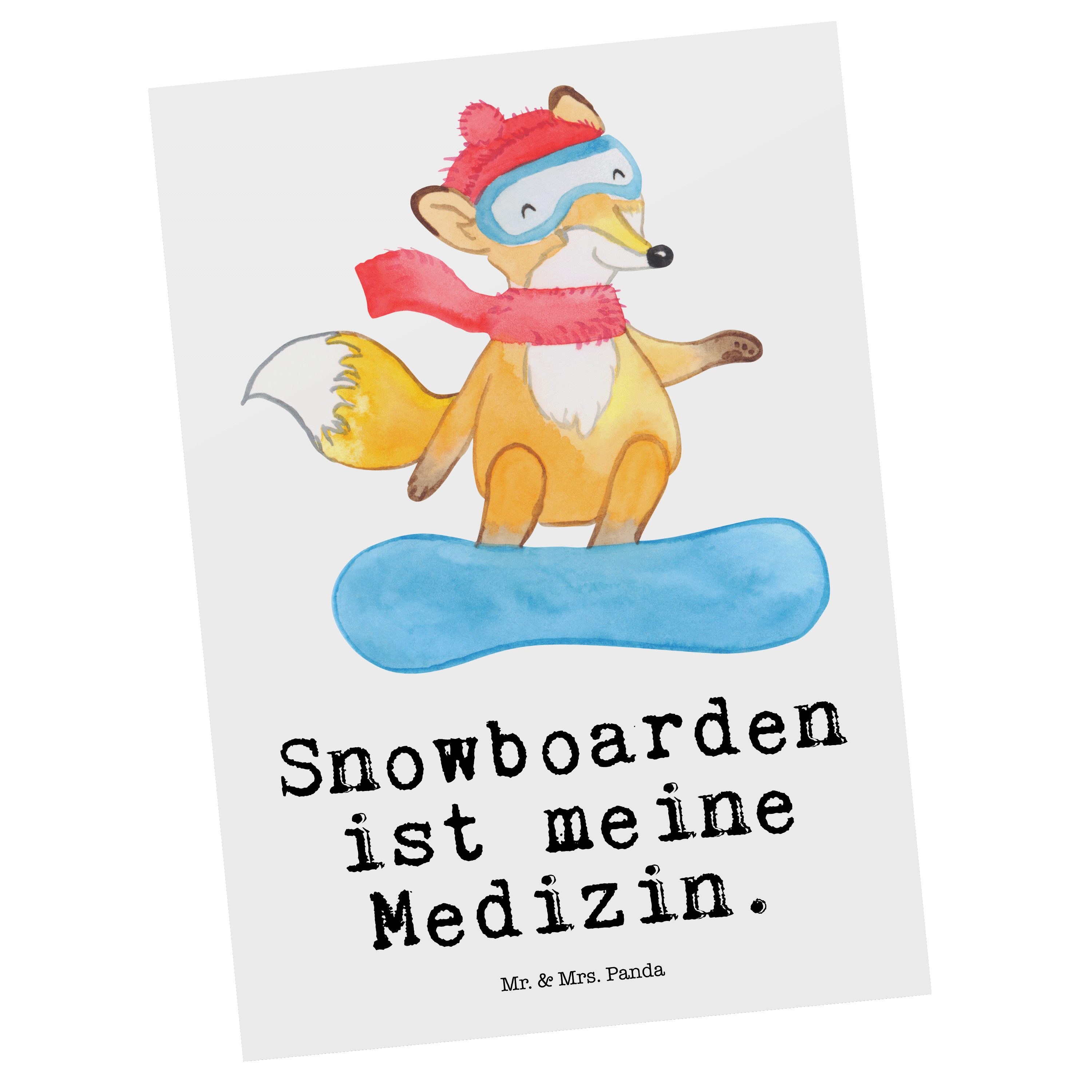 Mr. & Mrs. Panda Postkarte Fuchs Snowboarden Medizin - Weiß - Geschenk, Danke, Ansichtskarte, Ka