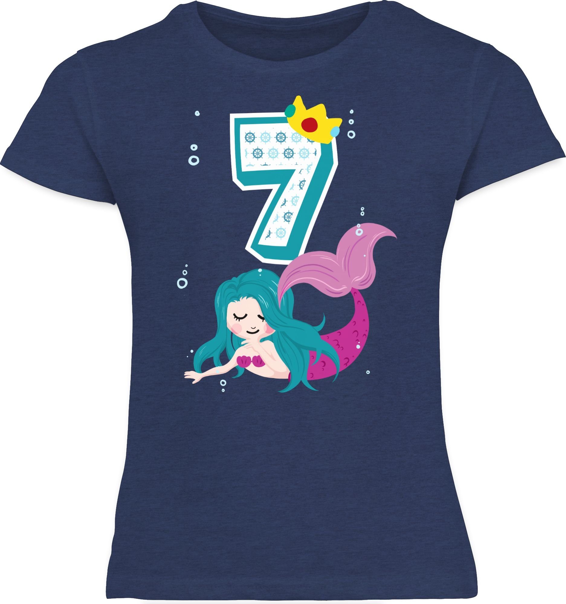 Dunkelblau 2 Shirtracer Meliert Siebter T-Shirt Meerjungfrau 7. Geburtstag