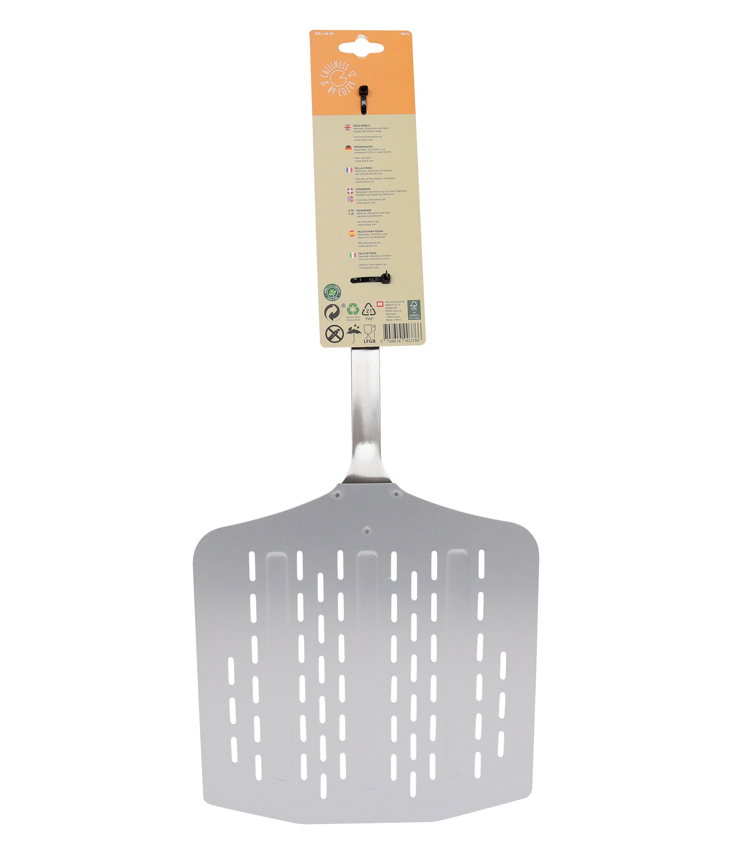 COZZE Grillbesteck-Set Pizzaschaufel, 66 x 30 x 3 cm, silber, hitzestabiler Pizzaschieber, passend für 13" Pizzaöfen