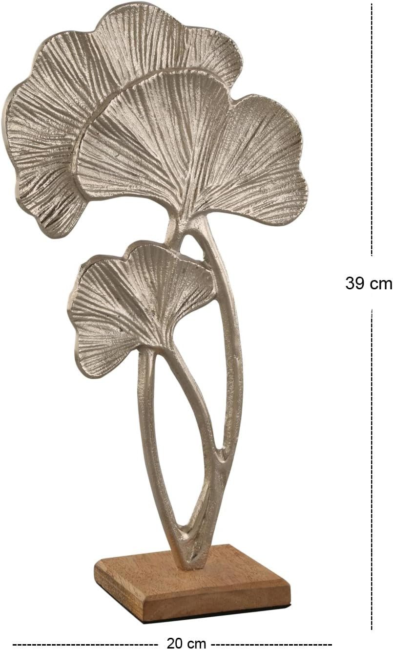 LB H&F Lilienburg Dekofigur Deko Dekofigur Dekoobjekt Frühling Frühjahr Frühlingsdeko (modern Design hinstellen Dekoobjekt Wohnzimmer Holzsockel Mangoholz Schlafzimmer Geschenk Idee Gastgeschenk Mutter Mama Geburtstag Dekoobjekt Fensterdeko, Holzdeko Tischdeko Gastgeschenk Aufsteller Tischdekoration Kommode Statue Frühling Herbst Winter Ostern innen Flur Schlafzimmer Büro Schreibtisch XL groß kreativ abstrakt Fensterbank Frühlingsdeko Frühjahr Frühjahrsdeko Blume Pflanze Bücherregal Silhouette Küche Küchendeko Regal, Alu Aluminium Holz Hochzeit Geschenk Mango edel), Figur Dekoration Baum Blatt Metall GINKO SILBER