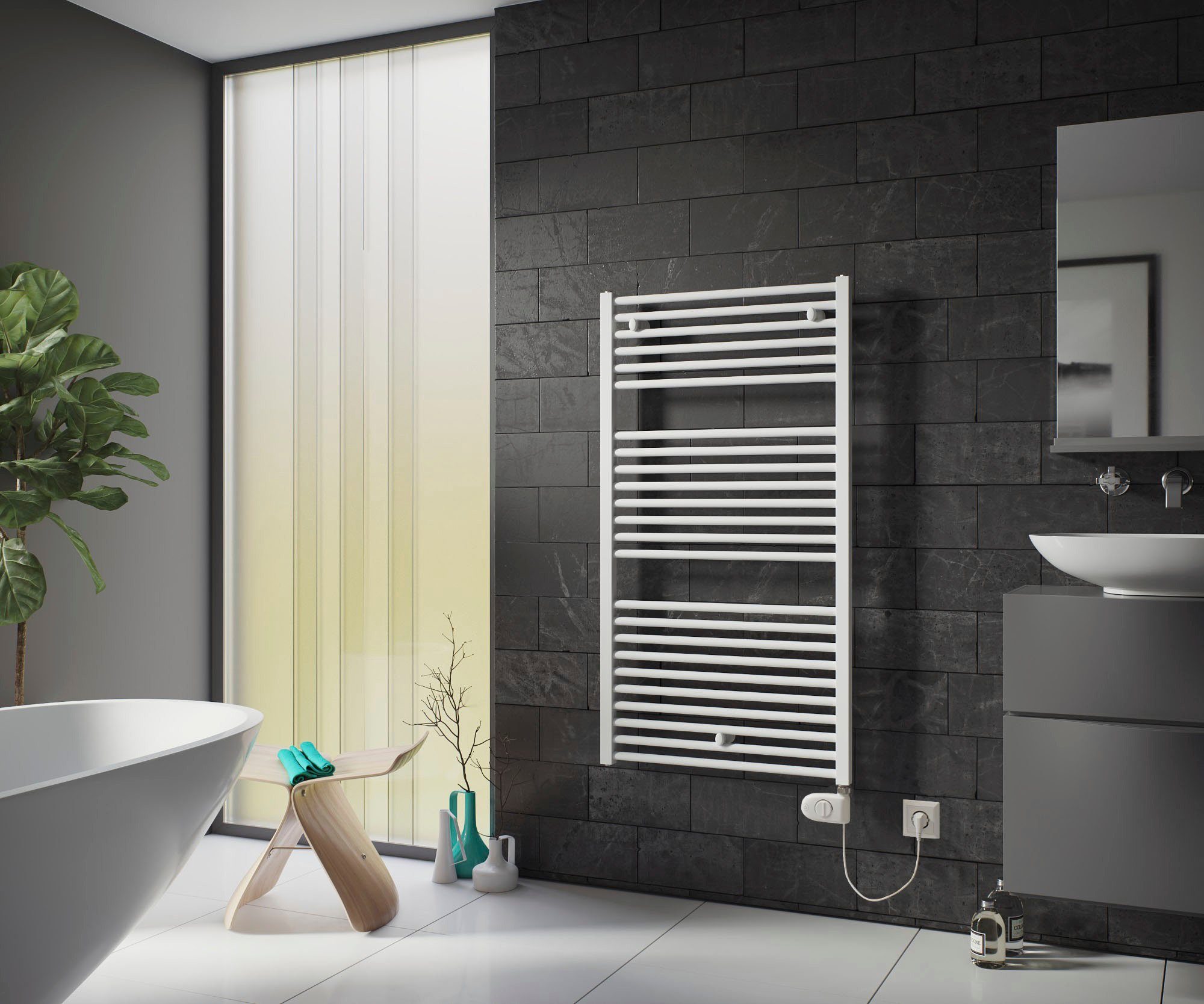 Ximax Elektrischer Badheizkörper Centrino, 1520 mm x 600 mm, 900 Watt, Heizstab Typ 3, Weiß