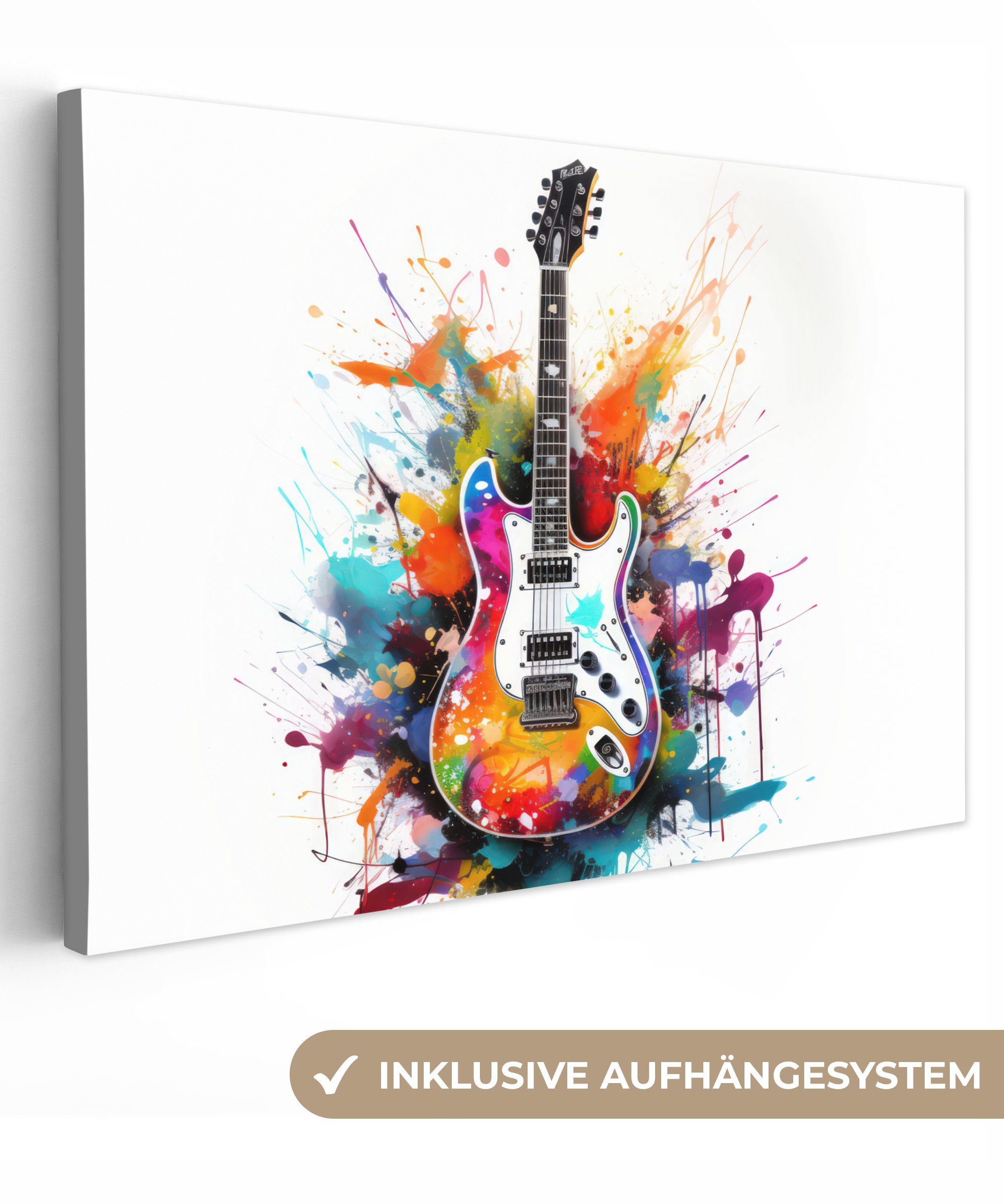 OneMillionCanvasses® Leinwandbild Gitarre - Graffiti - Musik - Weiß, Fotodr günstig online kaufen