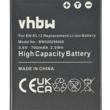 vhbw Ersatz für Nikon EN-EL12 für Kamera-Akku Li-Ion 700 mAh (3,6 V)