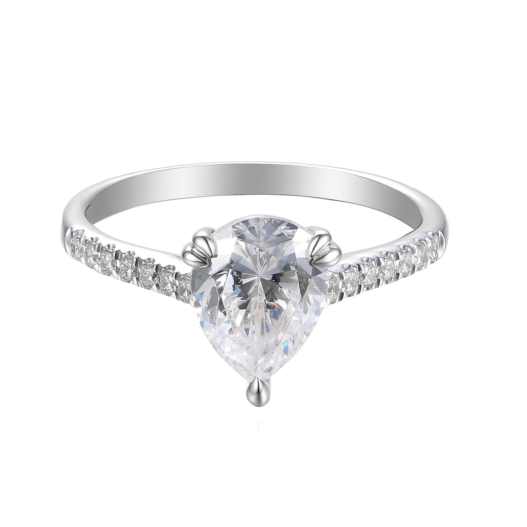 Stella-Jewellery Solitärring 585er Weißgold Damenring Solitair m. Zirk. Tropfen (Ring mit Zirkonia (Tropfenschliff) und Seitensteinen, Zirkonia - inkl. Etui), Tropfenschliff
