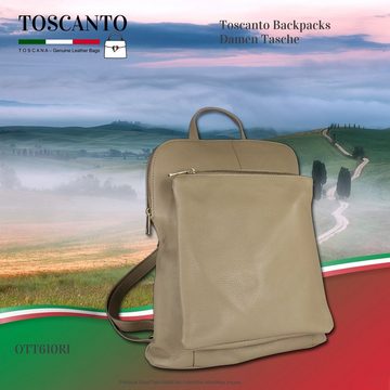 Toscanto Cityrucksack Toscanto Damen Cityrucksack Leder Tasche (Cityrucksack), Damen Cityrucksack Leder, taupe, beige, Größe ca. 30cm
