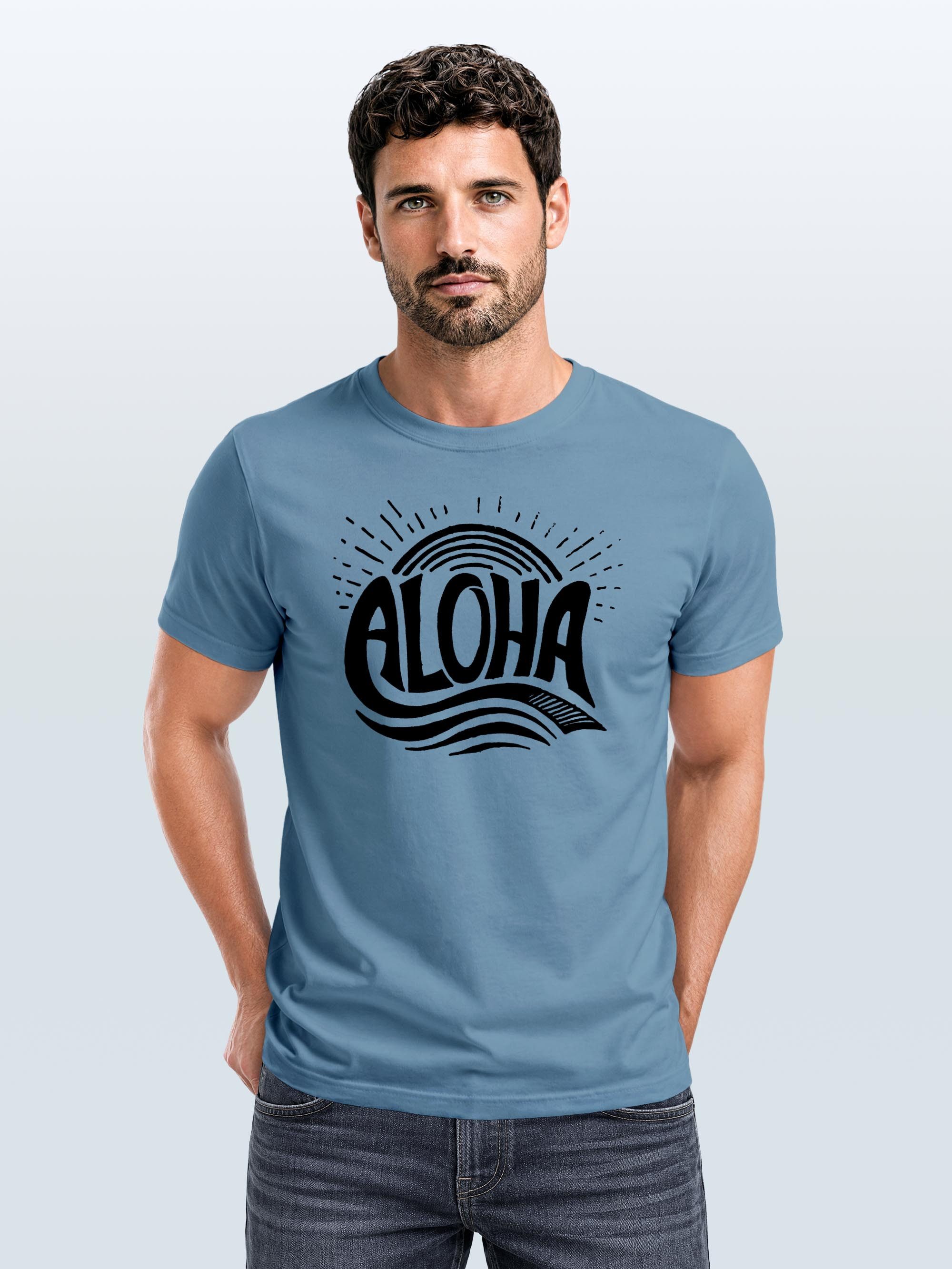 Neverless Print-Shirt Herren T-Shirt Aloha Wellen Surfing Sommer Slim Fit Neverless® mit Print