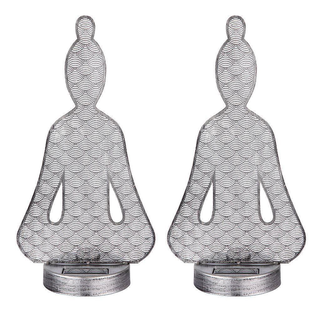GLOBO LIGHTING LED Solarleuchte, LED-Leuchtmittel fest verbaut, Warmweiß, 2x Solarlampen für außen Garten Deko Figuren Asia Buddha LED
