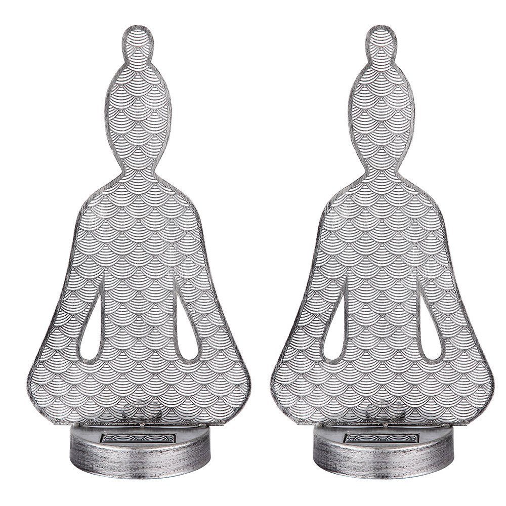 Solarleuchte, verbaut, Buddha Warmweiß, Deko LED für LED-Leuchtmittel außen fest draußen Solar Figuren Garten etc-shop Solarlampen