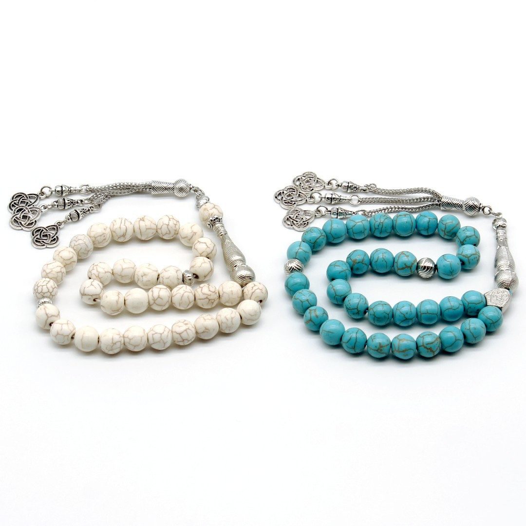 Aymasal Perlenkette 33tlg 33 Perlen Gebetskette Tesbih Tasbih 10mm Imitation Perlen Kette, 33-tlg. Perlenkette Tesbih mit 10mm Imitationsperlen für Gebet