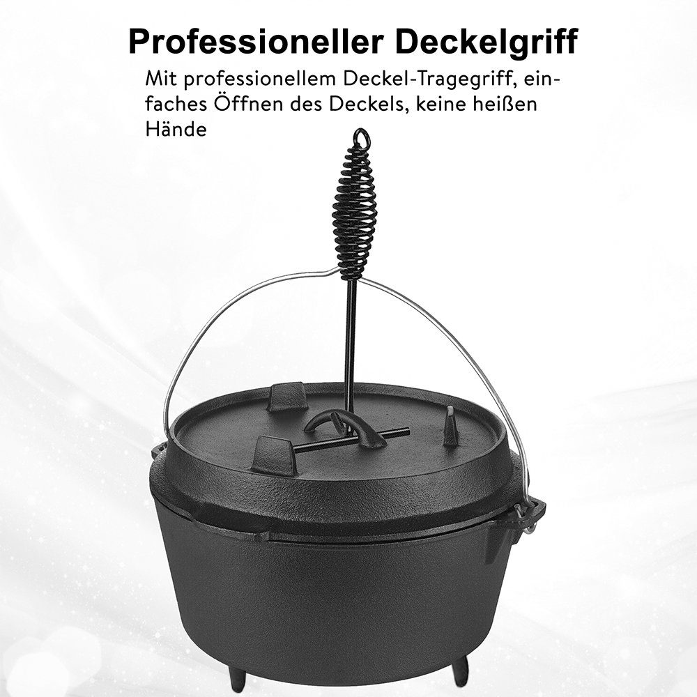 Melko Feuertopf Kochkessel Dutch Oven aus Gusseisen Outdoorküche Feuertopf BBQ, Gusseisen (Stück), Der Deckel kann als Bratpfanne genutzt werden