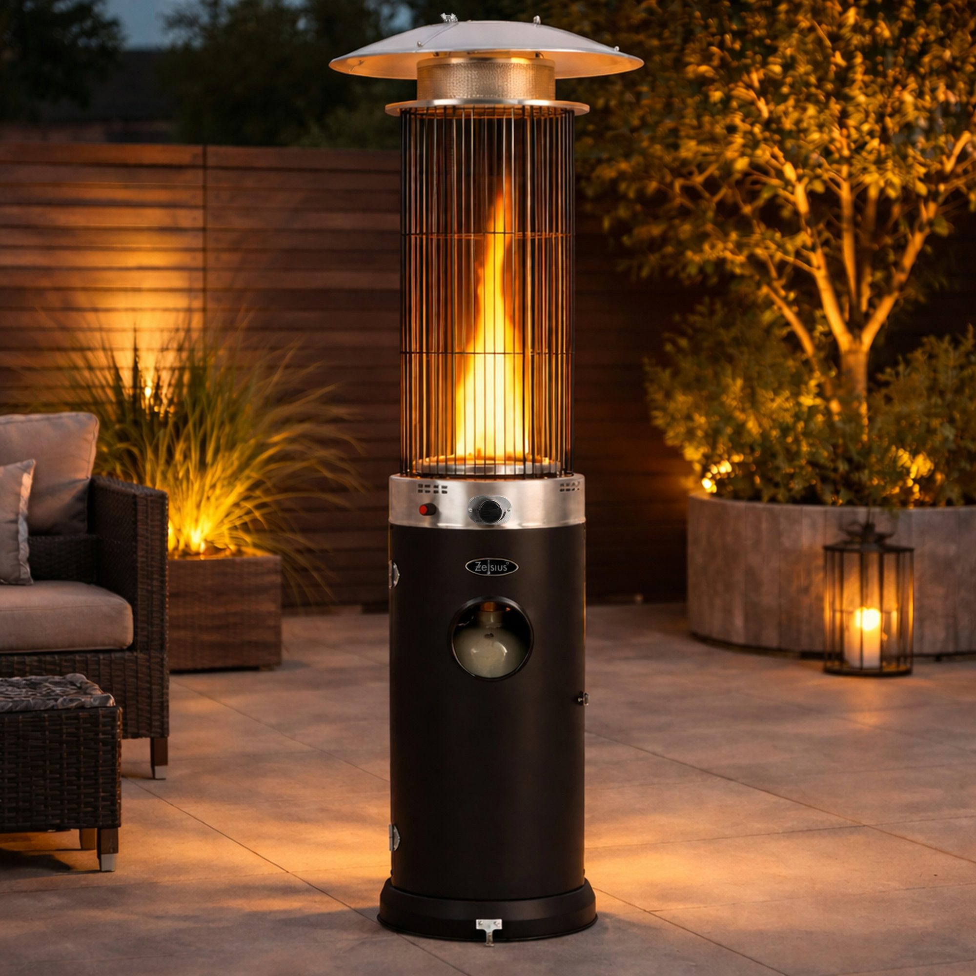 Zelsius Terrassenstrahler Heizstrahler mit Glasröhre Davos Schwarz, Ø 57 x (H) 174 cm, 15 kW