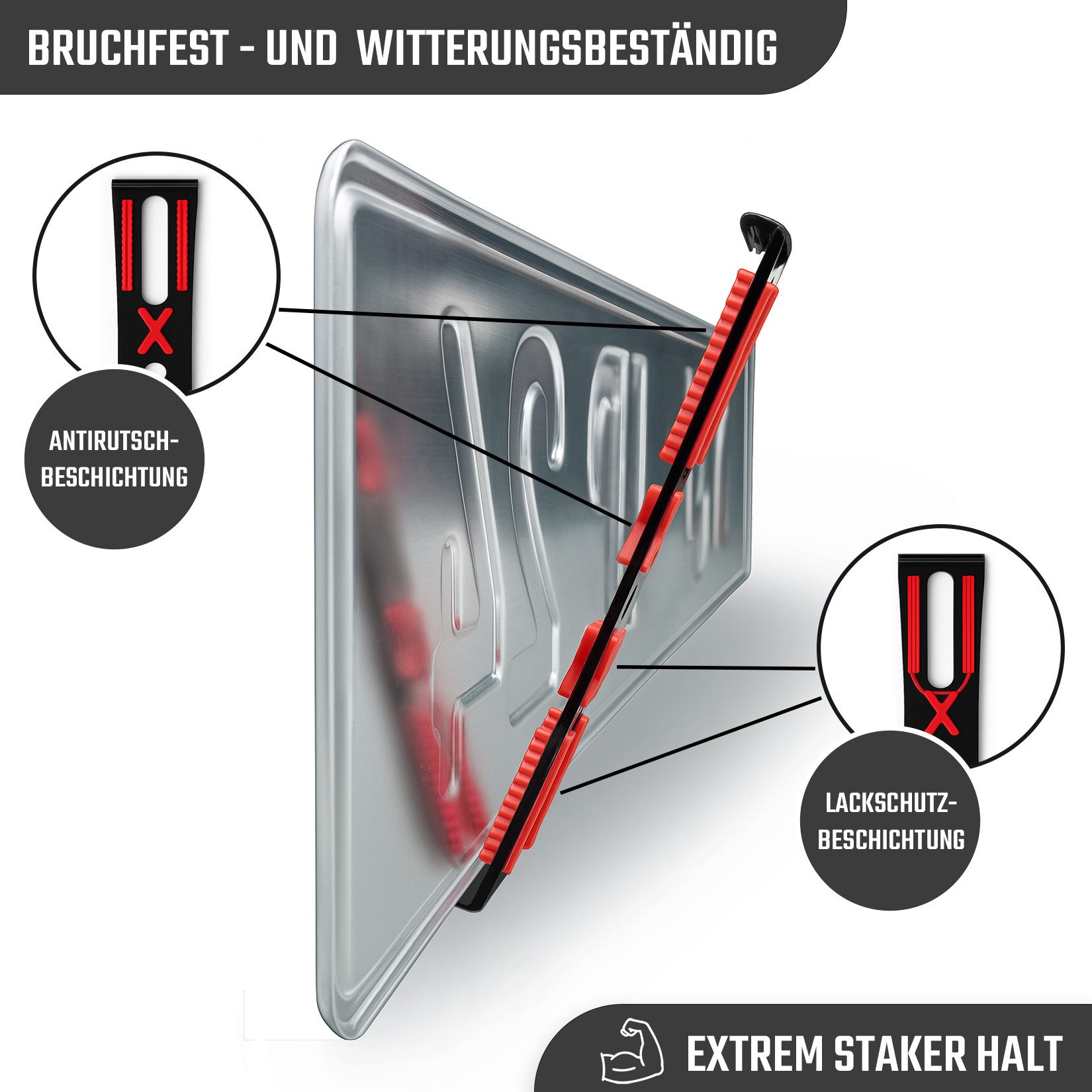 L & P Car Design Kennzeichenhalter für Auto rahmenlos ultra flach unsichtbar, (2 Stück)