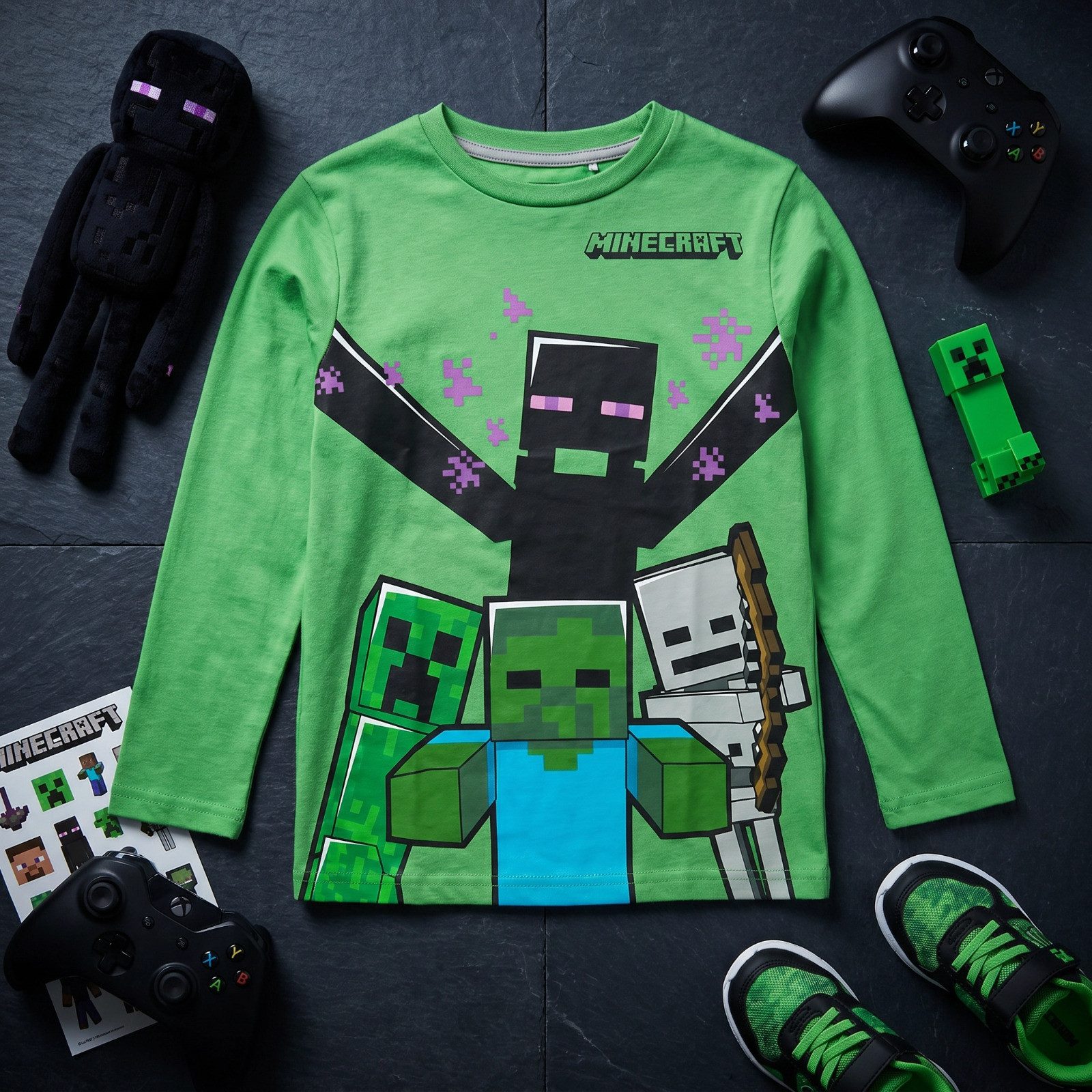 Minecraft Print-Shirt Minecraft Creeper Gamer Kinder Jungen Langarmshirt Shirt Gr. 116-152 100% Baumwolle