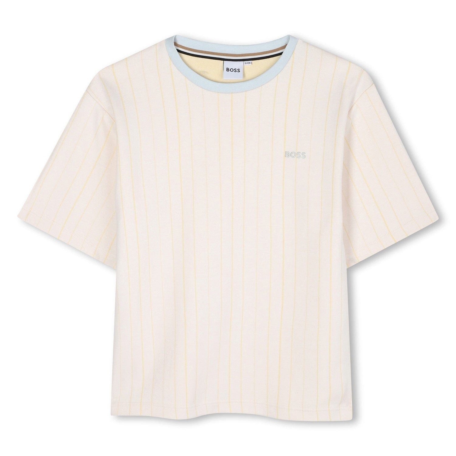 BOSS T-Shirt BOSS Kids T-Shirt mit Streifen & Logo weiß