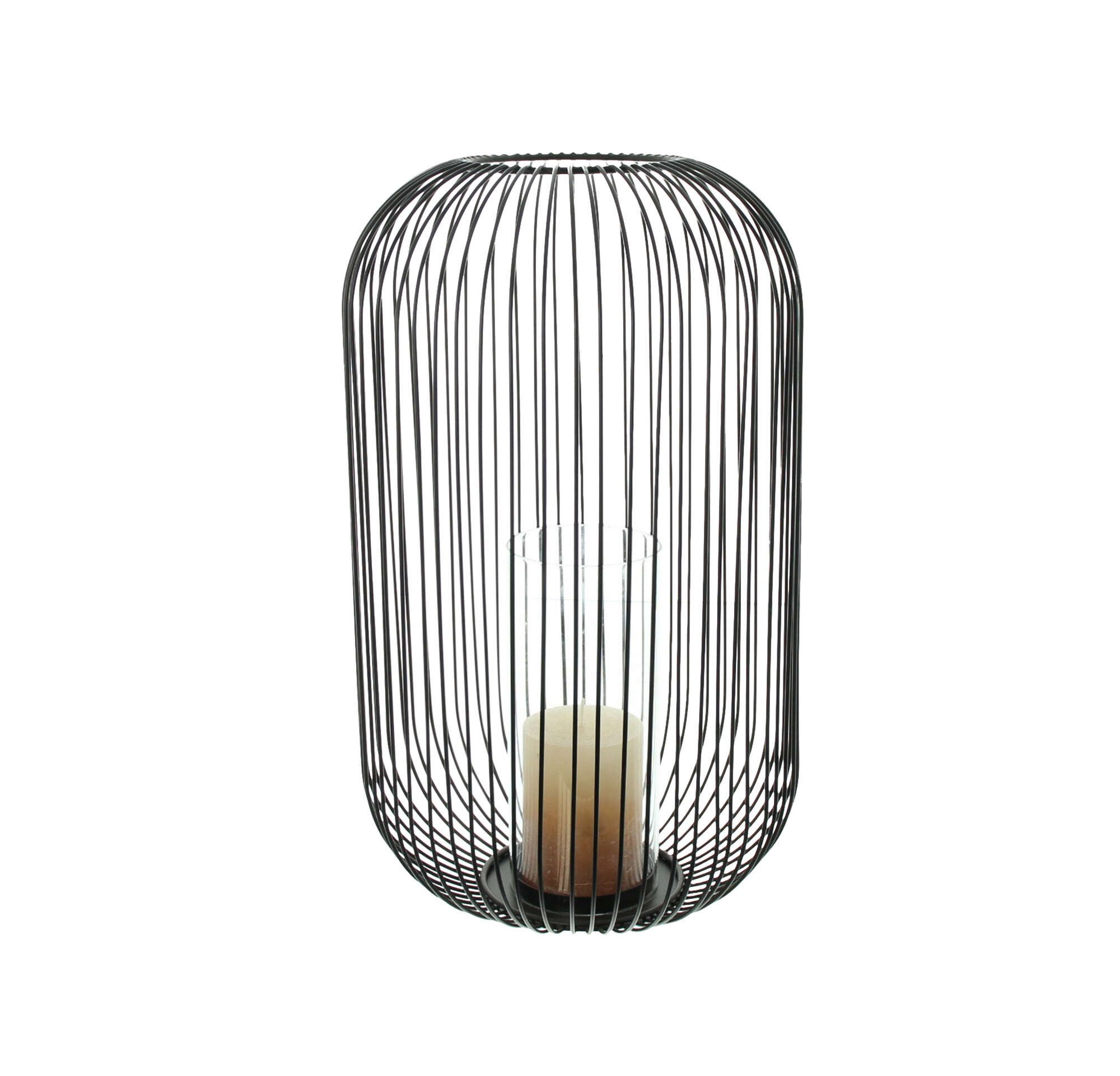 Bodenwindlicht "Atmosfera" aus Metall, schwarz, 41 cm hoch, Kerzenhalter, Windlicht