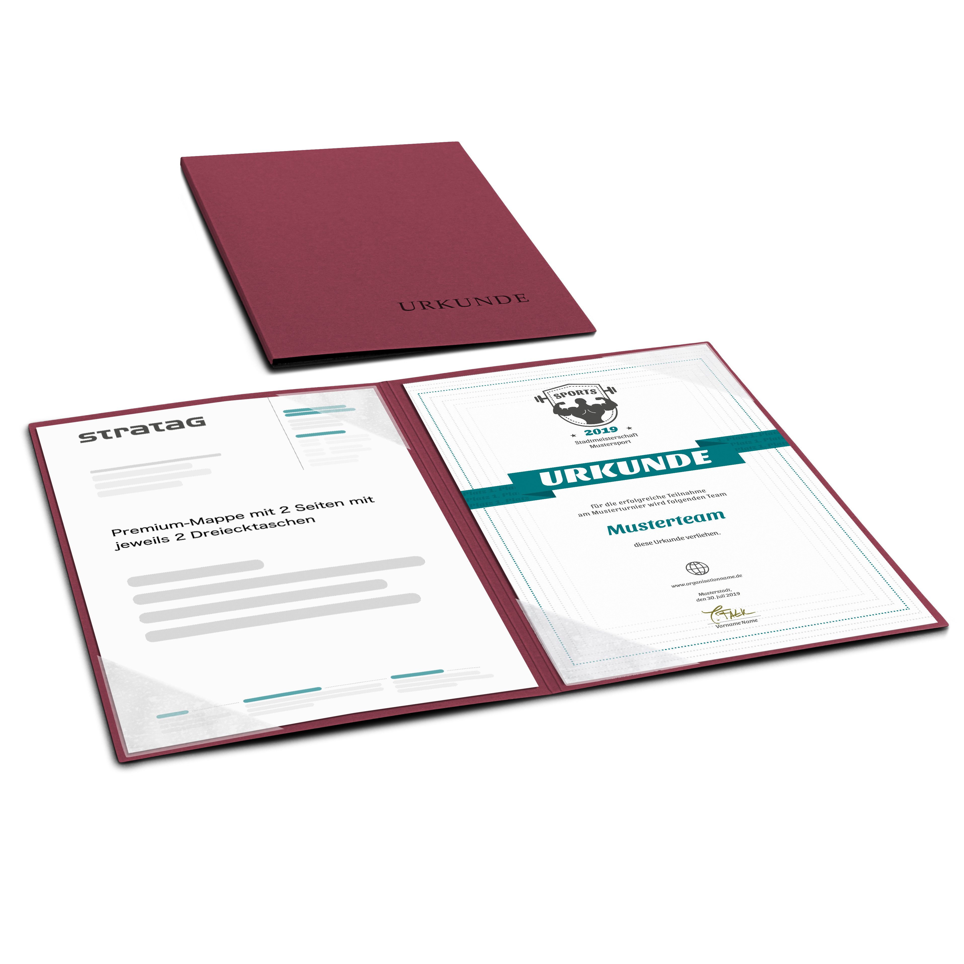 STRATAG Organisationsmappe Urkundenmappen Lemani® BASIC-plus - 5 Stk 2-tlg glatter Premium-Karton (Set, 5-St., Premium-Qualität mit hochwertiger Prägung URKUNDE), direkt vom Hersteller STRATAG - handgefertigt in Deutschland