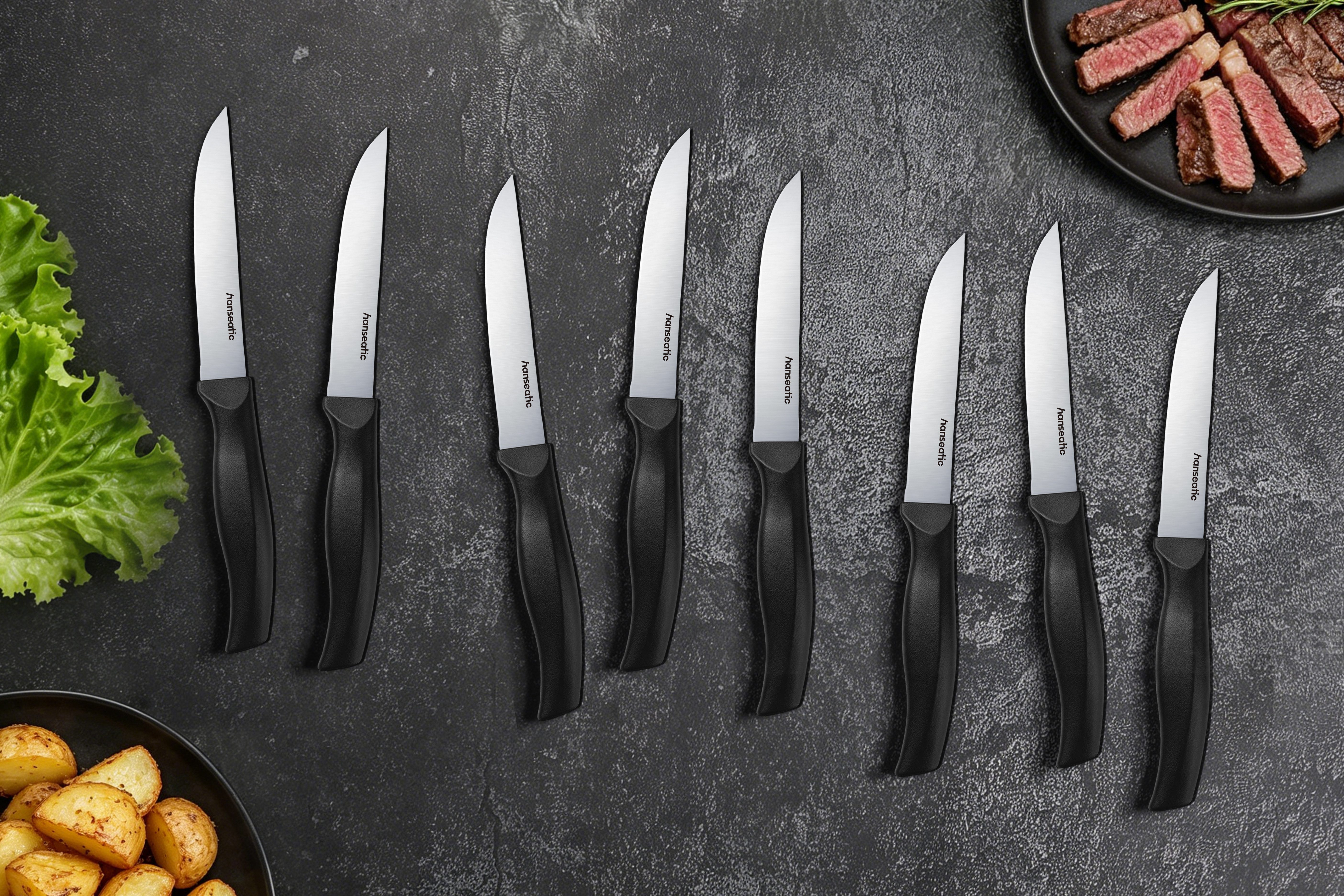 Hanseatic Brotzeitmesser DAILY, Vespermesser mit glatter Klinge, Steakmesser-Set (8 Stück), mit ergonomisch geformter Griff, ideal für die Brotzeit