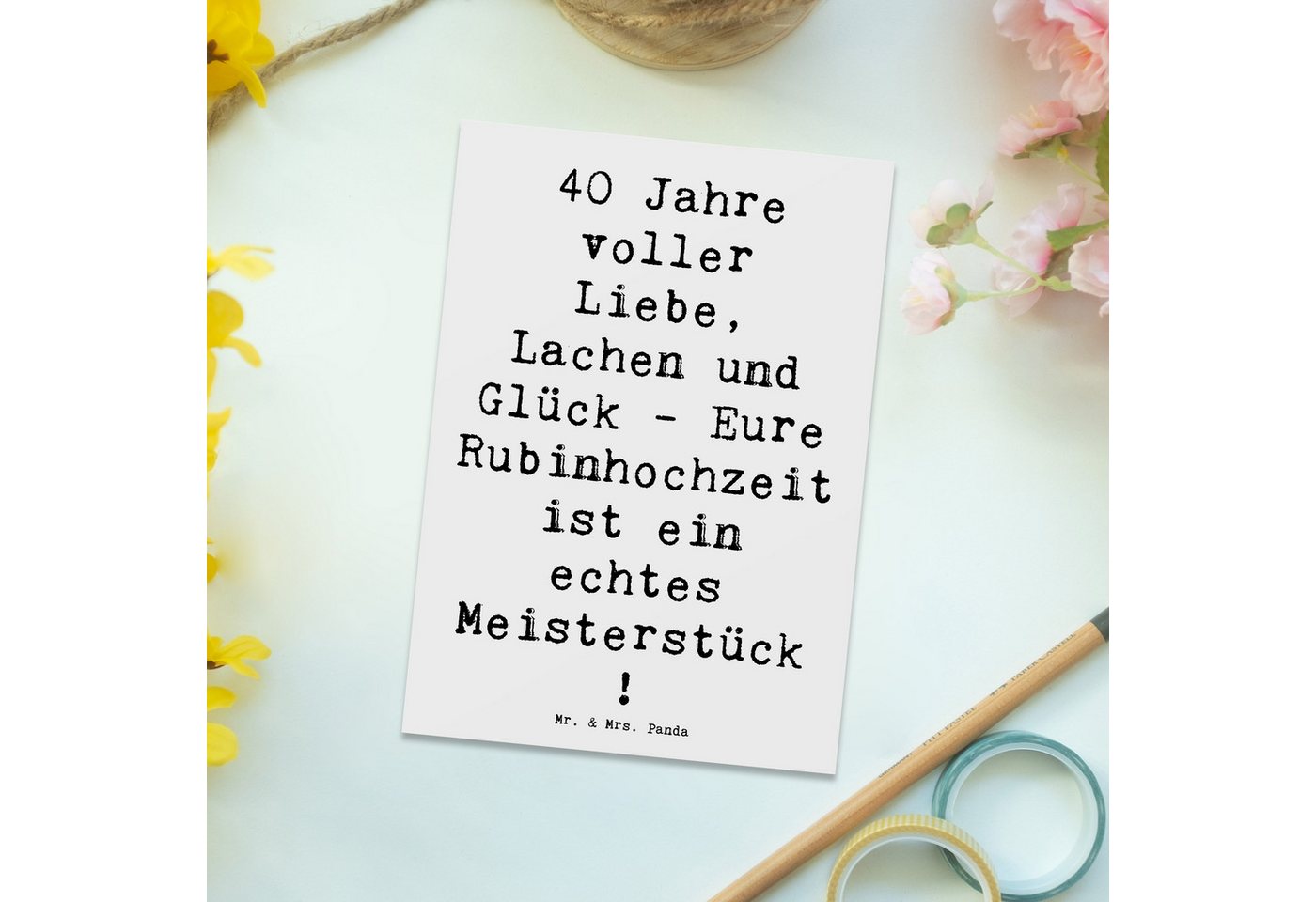 Thumbnail - Mr. & Mrs. Panda Postkarte Spruch 40. Hochzeitstag Rubinhochzeit - Weiß - Geschenk, Liebe, tiefe