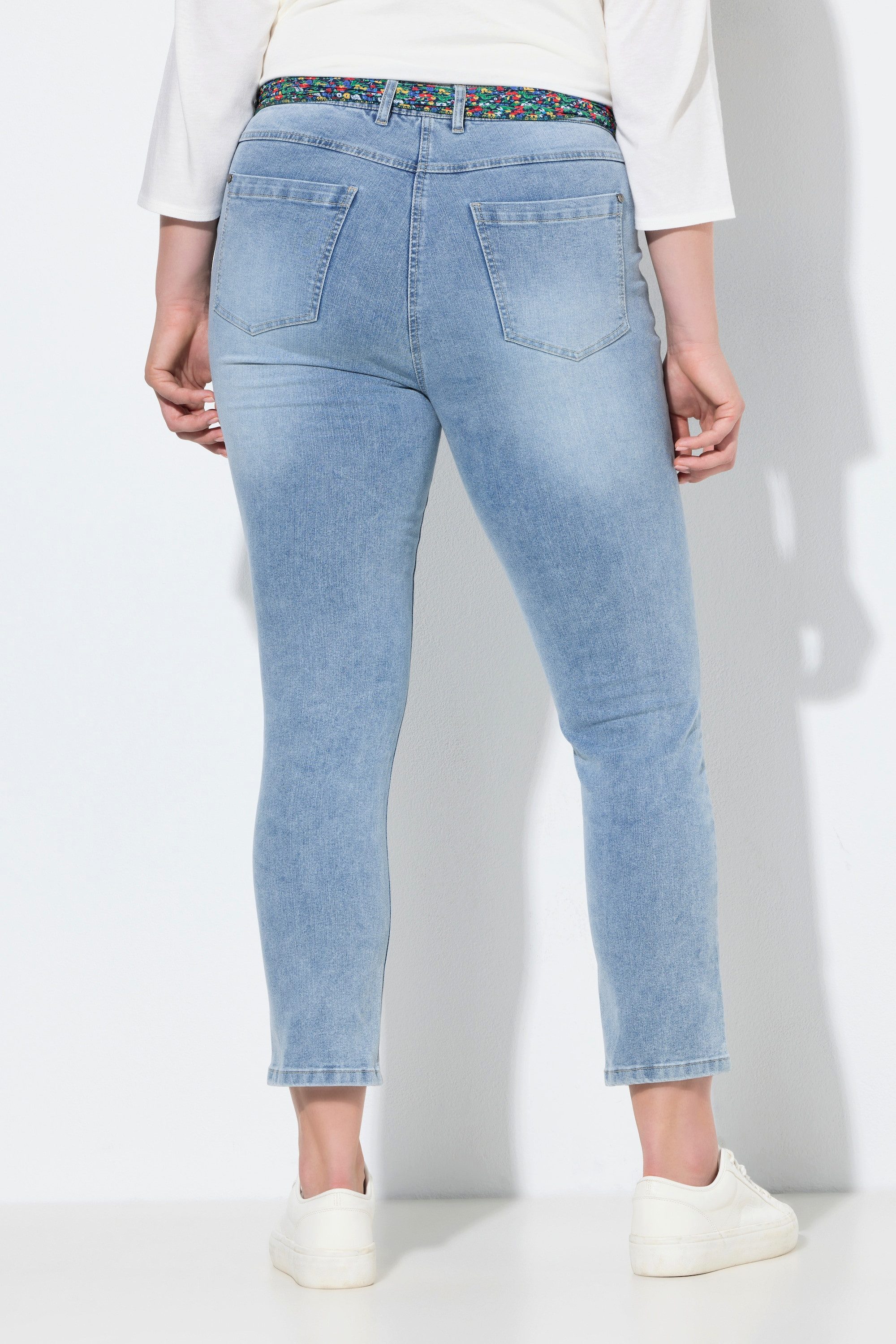 Ulla Popken Regular-fit-Jeans Jeans Sarah Tuchgürtel verkürzt schmales Bein