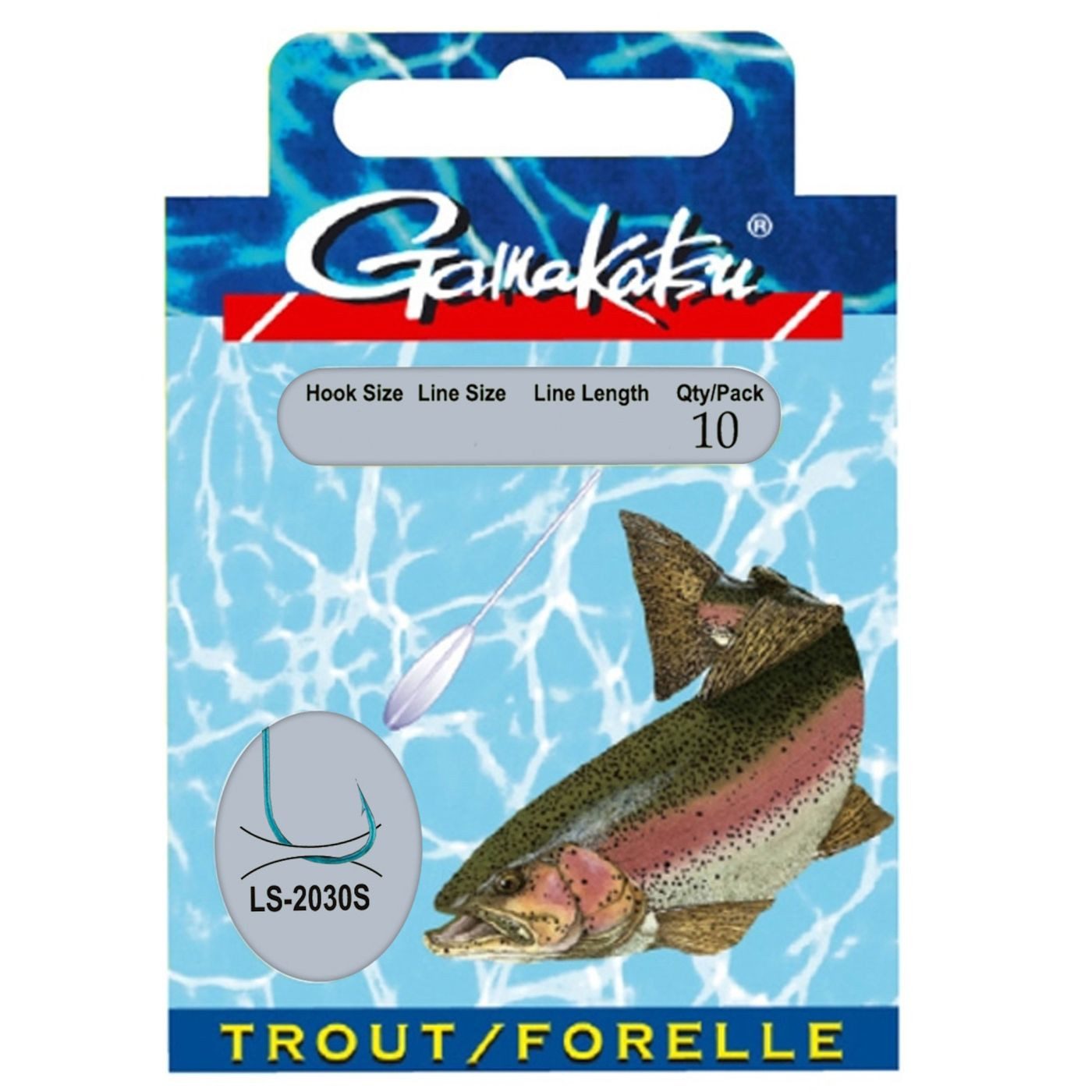 Forellenhaken Gamakatsu Forelle Sbiro LS-2030 180cm Blau - 10 gebundene Angelhaken