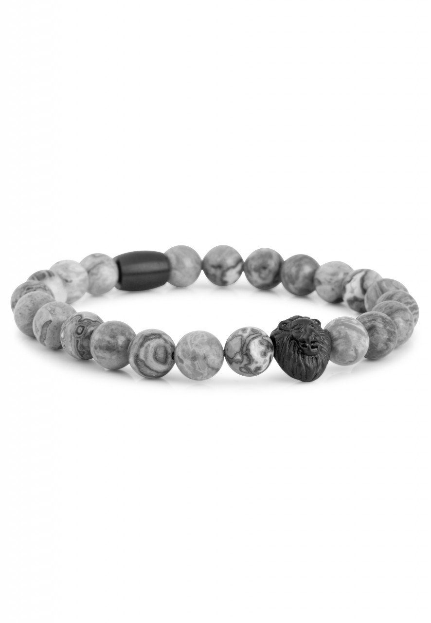 Armband Regis Perlen-Armband Mattschwarz - Map Stone Grau 20cm