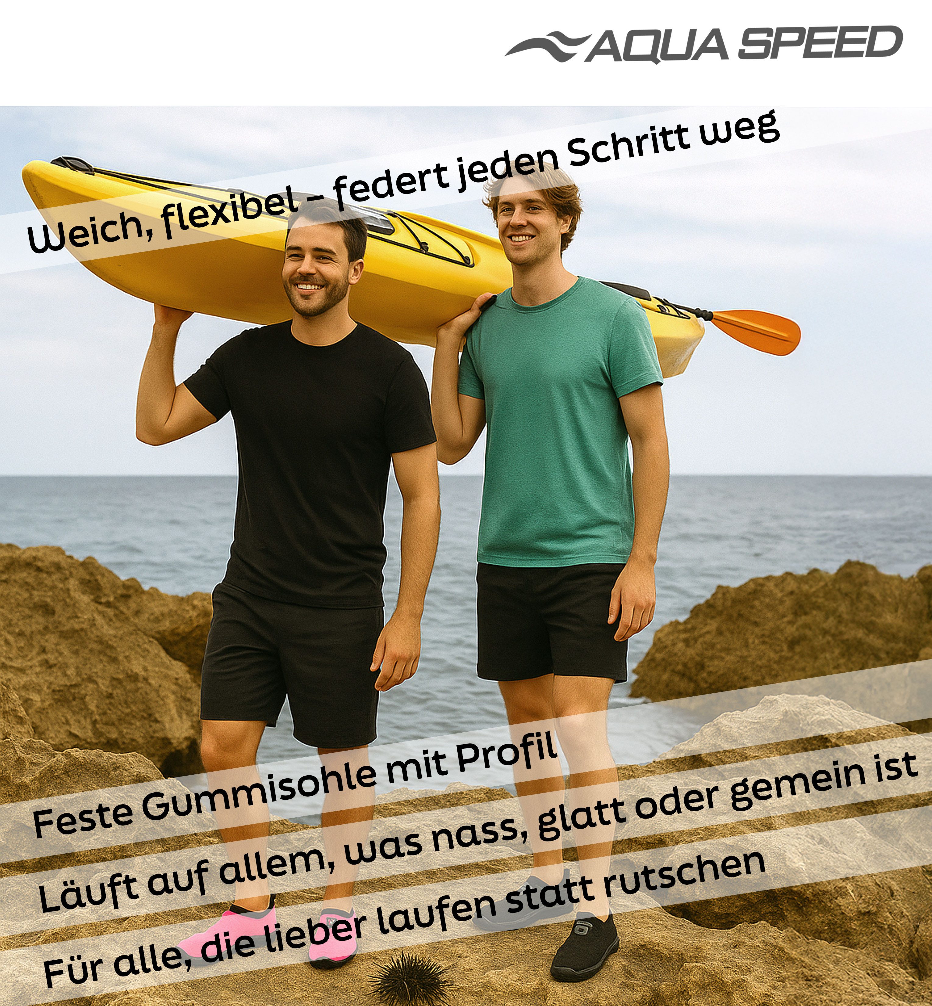 Aqua Speed 30 Aqua Shoe flexible Strandschuhe mit Barfußfeeling für Alltag Wasserschuh (Strandschuhe mit Profilsohle – bequem, sicher & schnelltrocknend) Schnelltrocknend & weich – Mikrofaserhandtuch inklusive