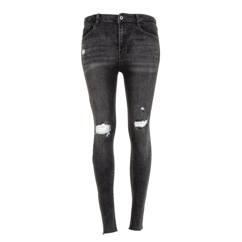 Ital-Design Skinny-fit-Jeans Damen Freizeit Destroyed-Look Jeans Schwarz Skinny in Stretch