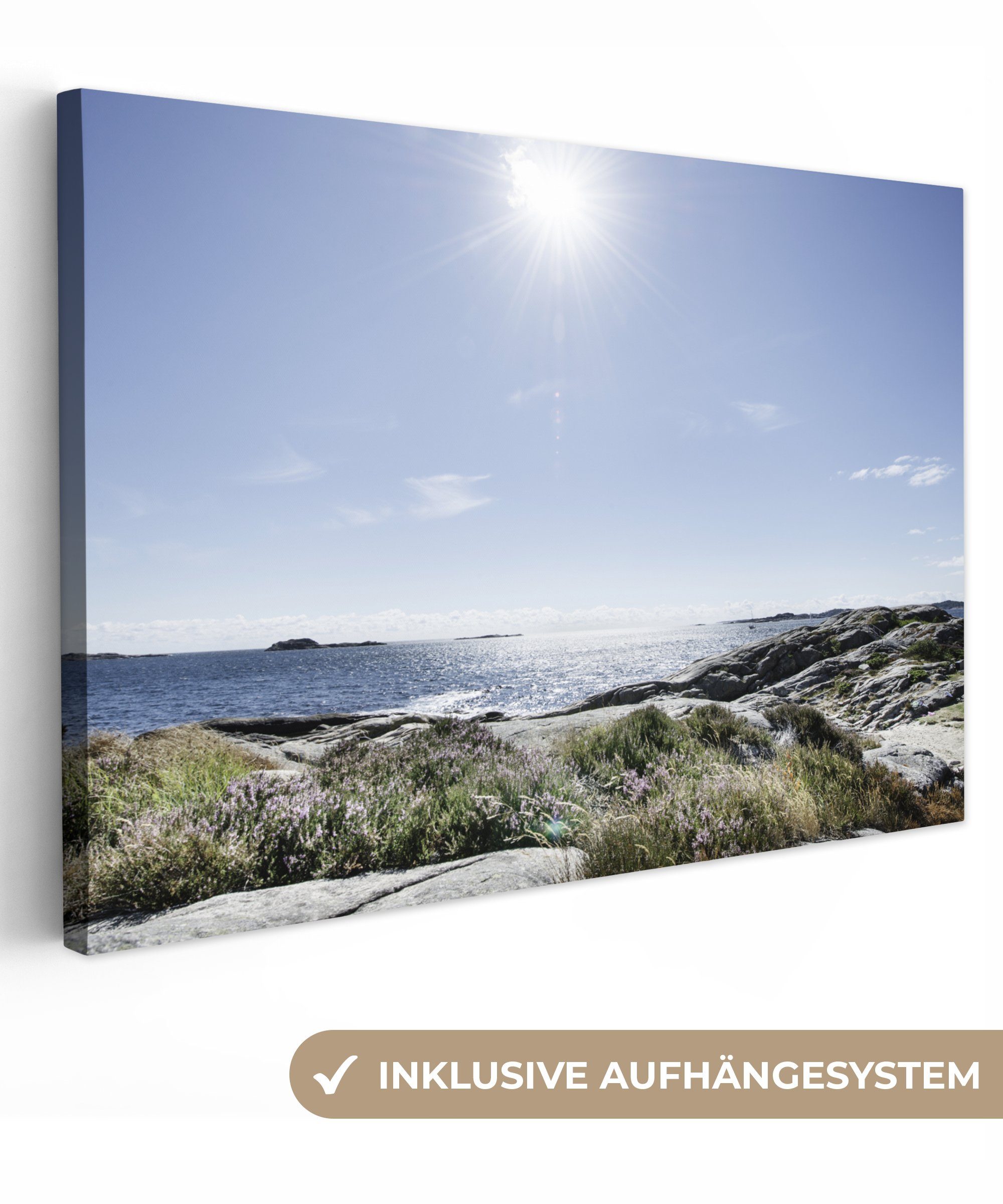 OneMillionCanvasses® Leinwandbild Sonne, Natur Aufhängefertig, - Strand Wanddeko, St), - 30x20 Wandbild Leinwandbilder, (1 cm