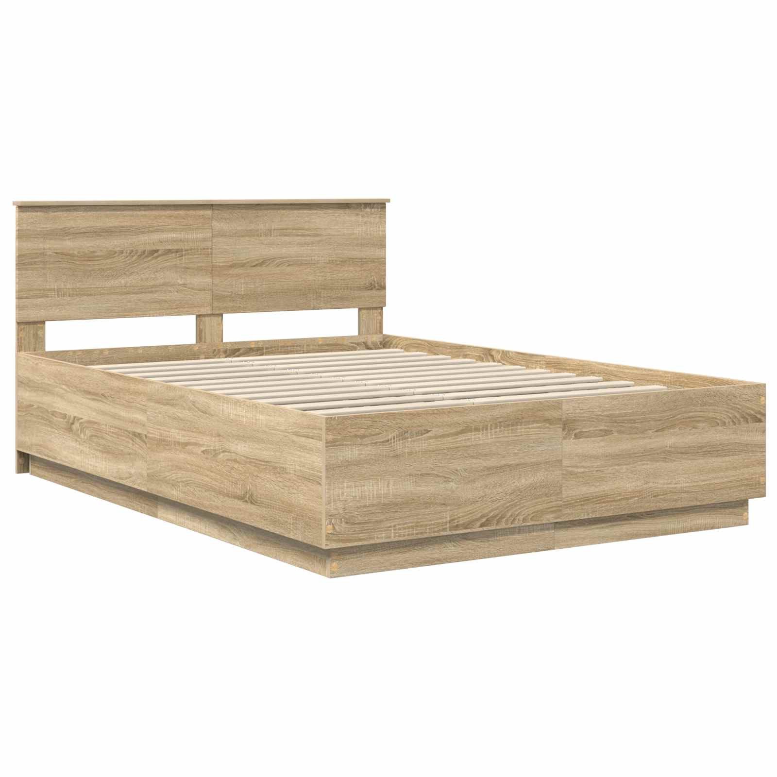 vidaXL Bettgestell Bettrahmen mit Kopfteil Sonoma-Eiche 140 x 200 cm Holzwerkstoff (1-tlg) – Bild 5 von 5