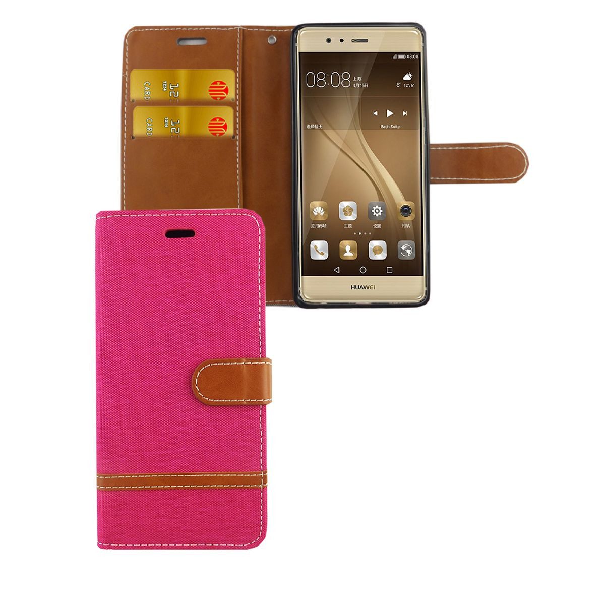 König Design Handyhülle Huawei P9, Huawei P9 Handyhülle Bookcover Rosa