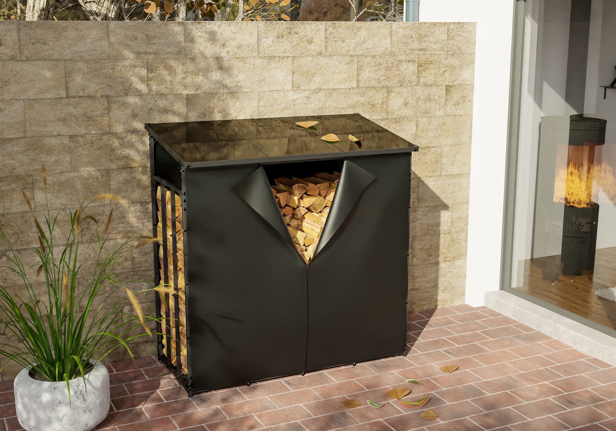 TPFLiving Kaminholzregal Sorin, BxTxH:143x70x145 cm, (Abgeschrägtes günstig online kaufen